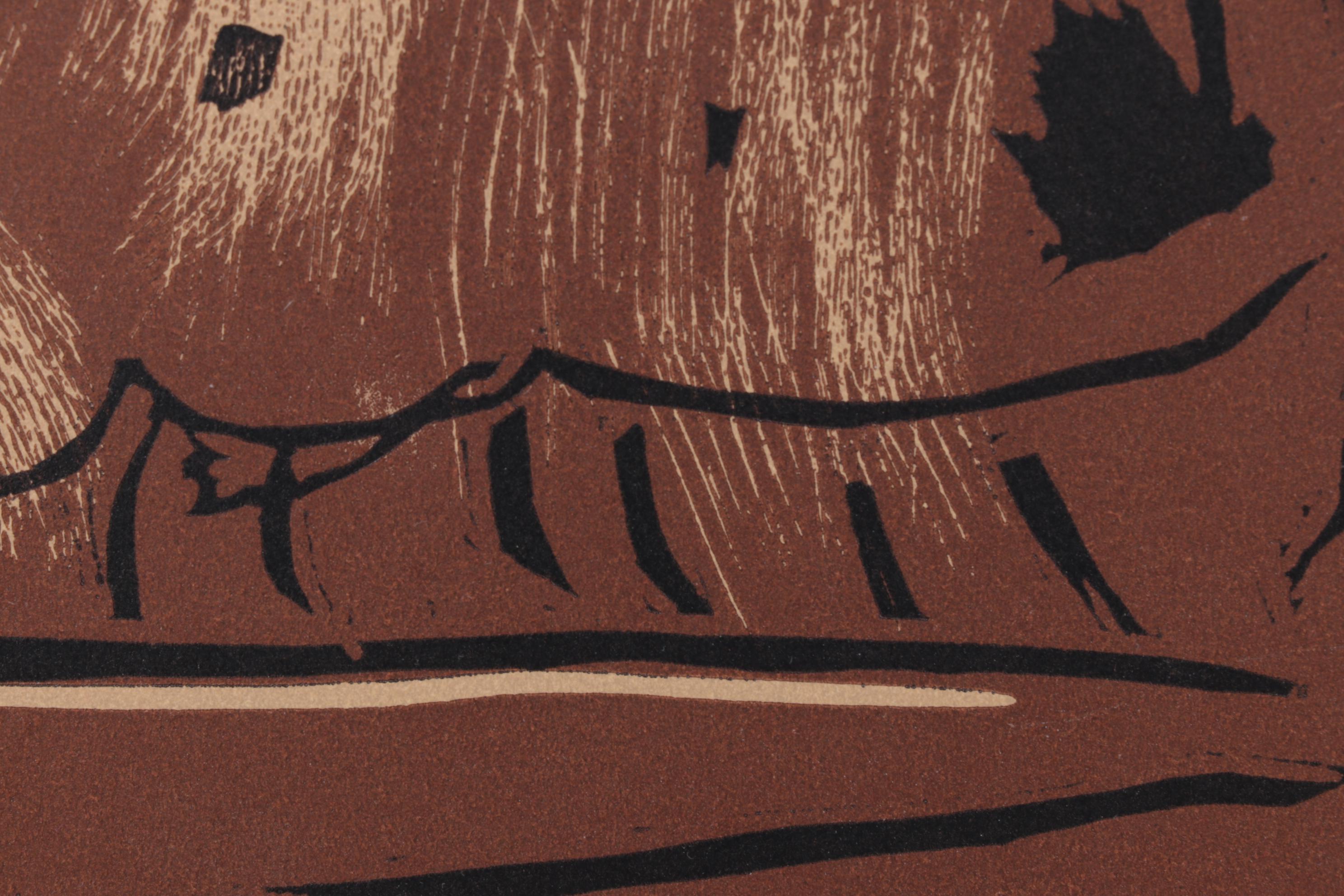 Pablo Picasso Linocut "Reclining Woman & Picador Eating Grapes", 1962