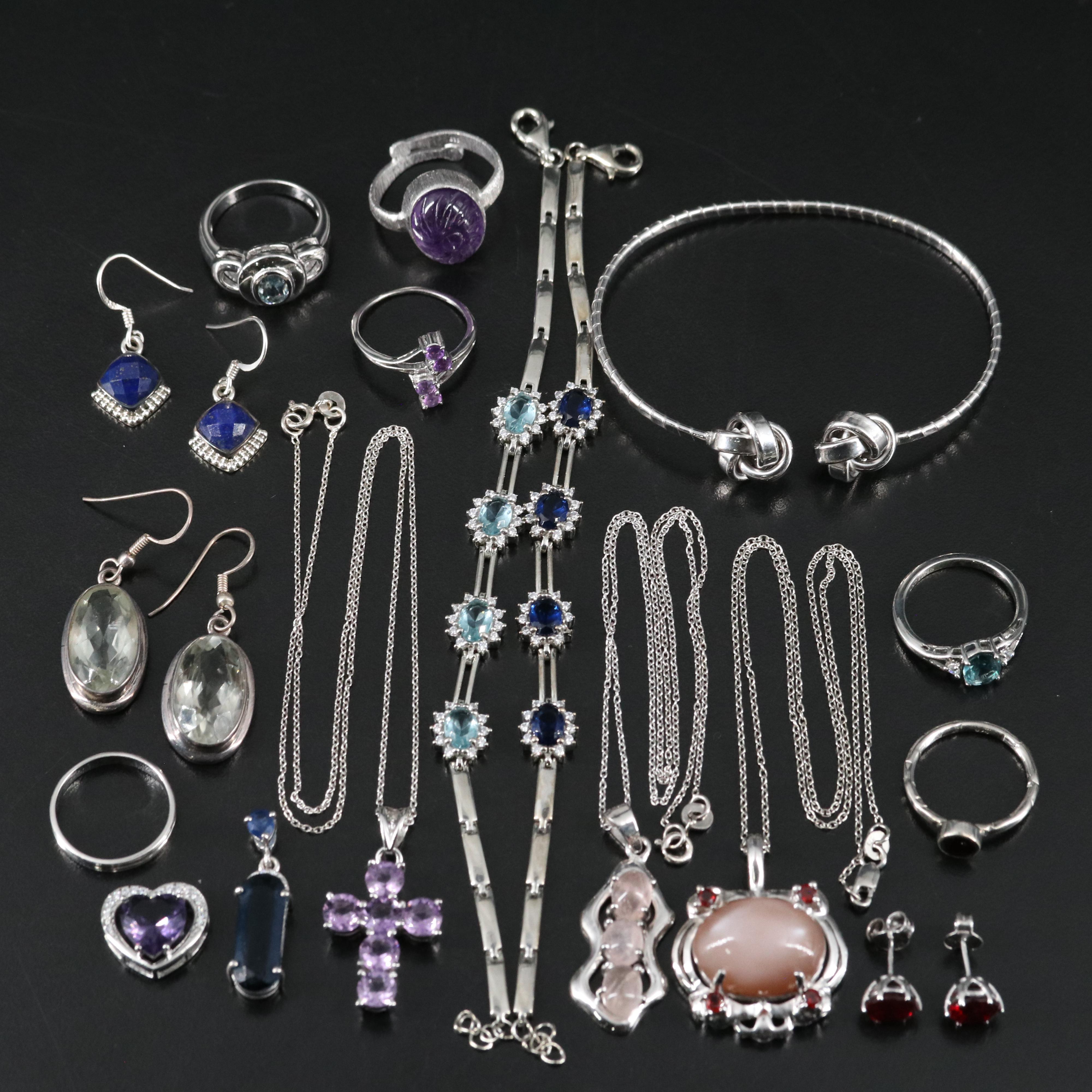 17 Assorted Sterling Silver Bracelets, Earrings, Necklaces, Pendants, and Rings