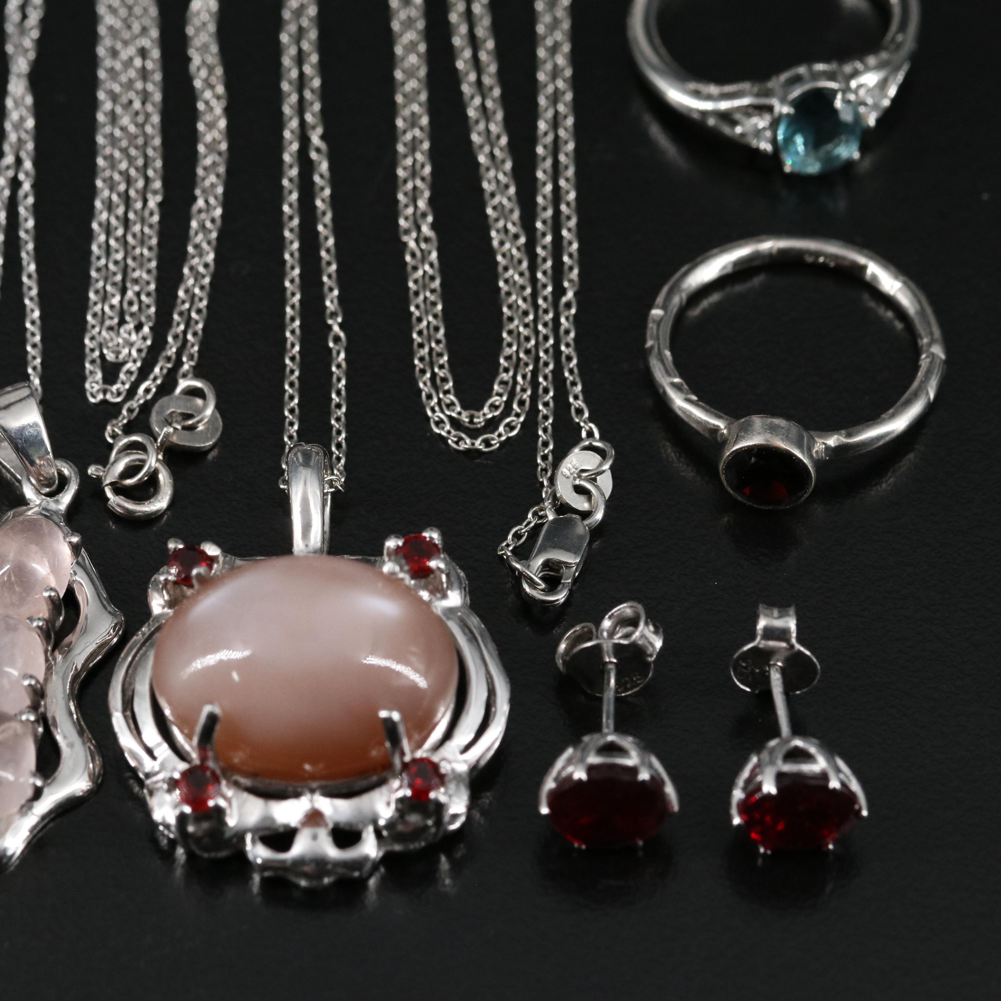 17 Assorted Sterling Silver Bracelets, Earrings, Necklaces, Pendants, and Rings