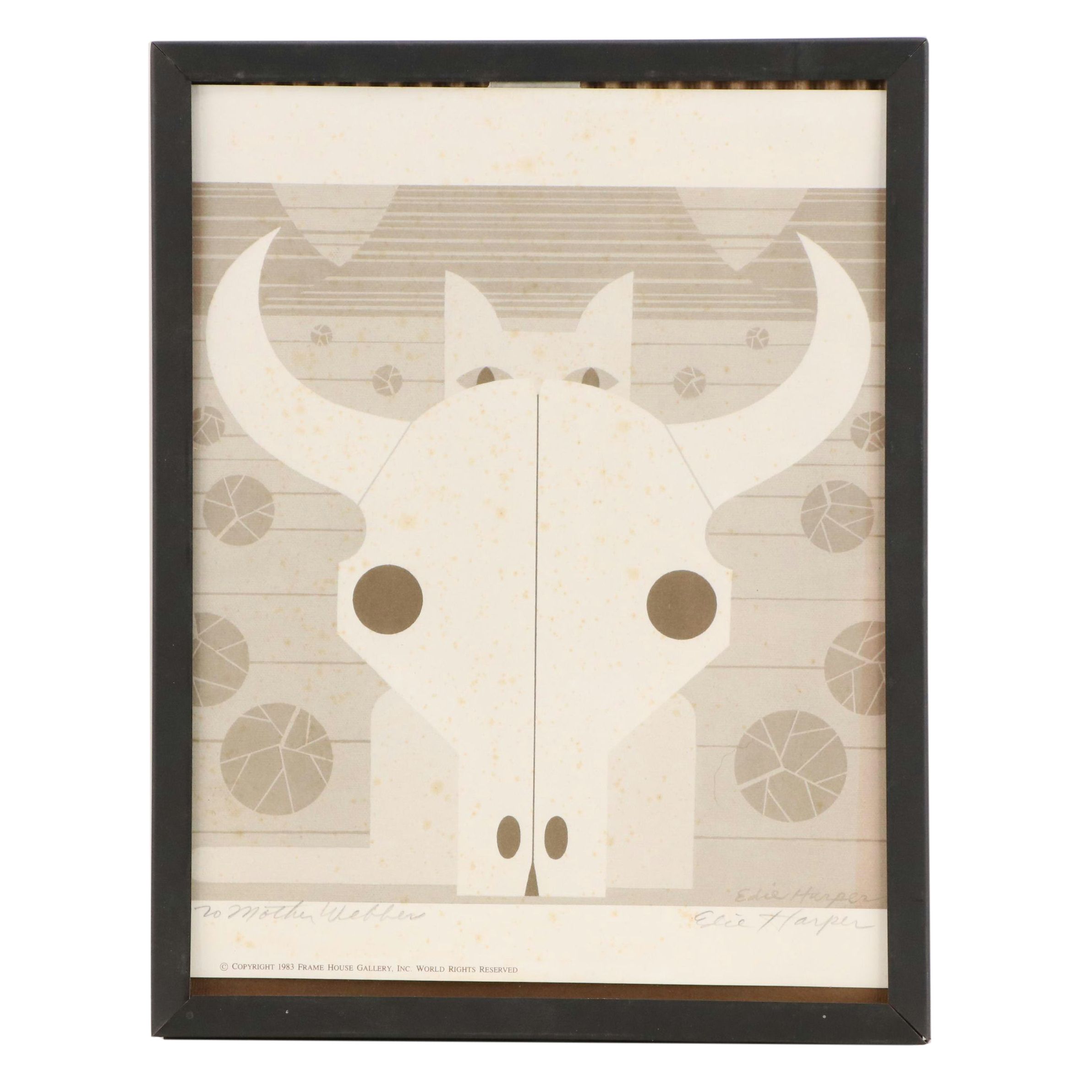 Edie Harper Offset Lithograph "Skull," 1983