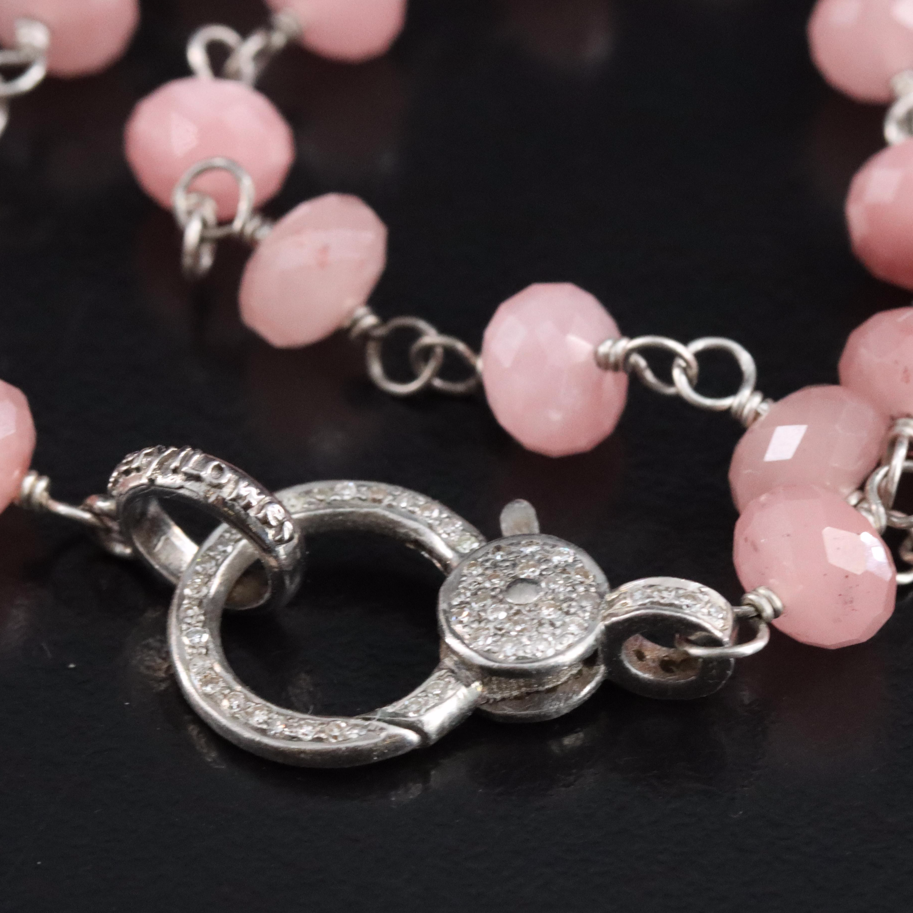 Sheryl Lowe Sterling Rose Quartz and Diamond Necklace