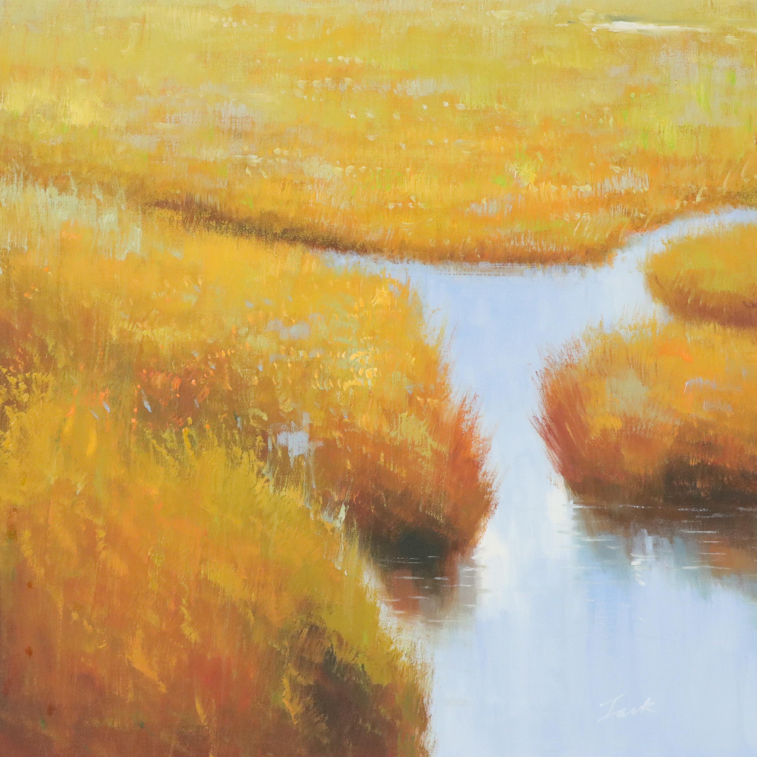 Landscape Oil Painting of a Rural Marshland, 21st Century