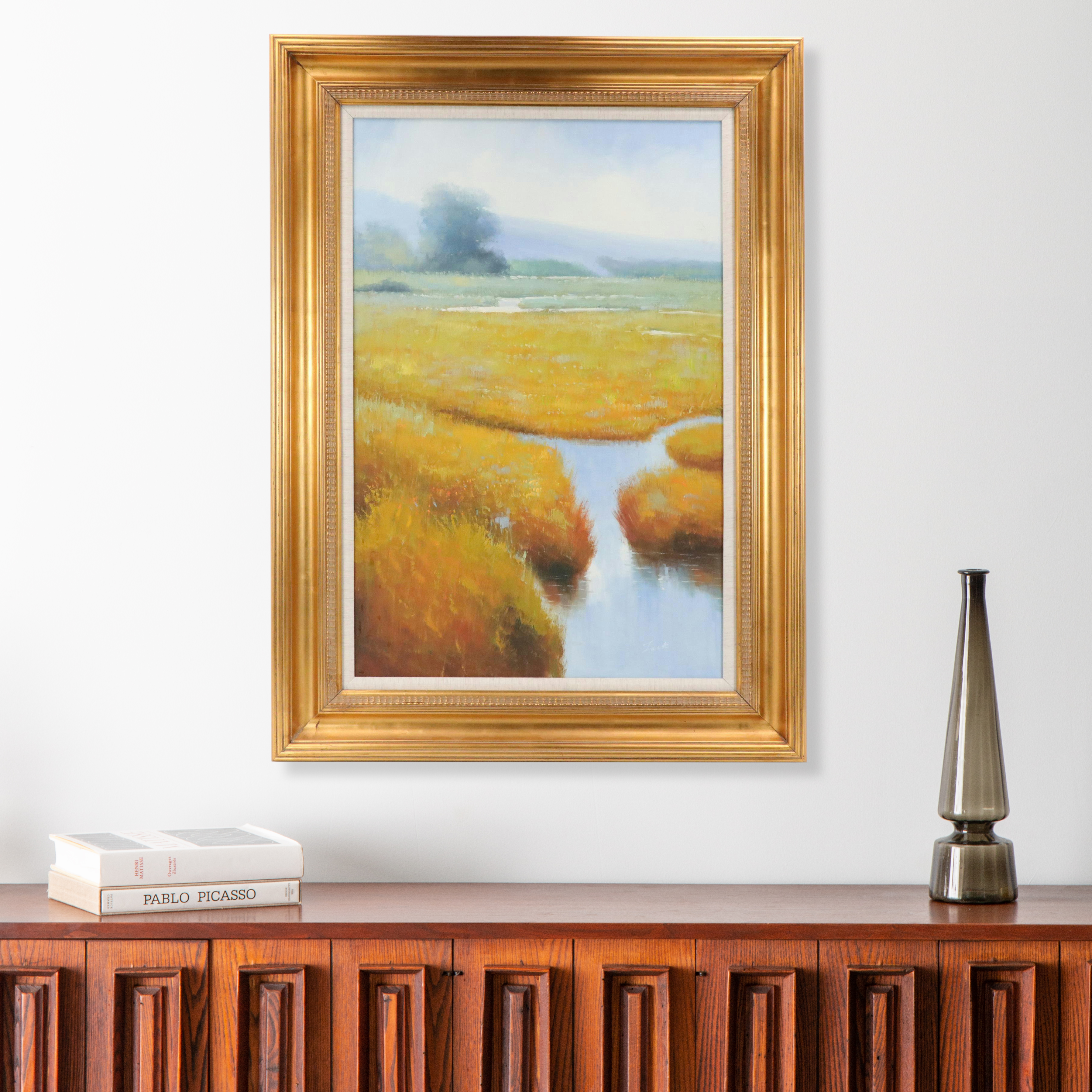 Landscape Oil Painting of a Rural Marshland, 21st Century