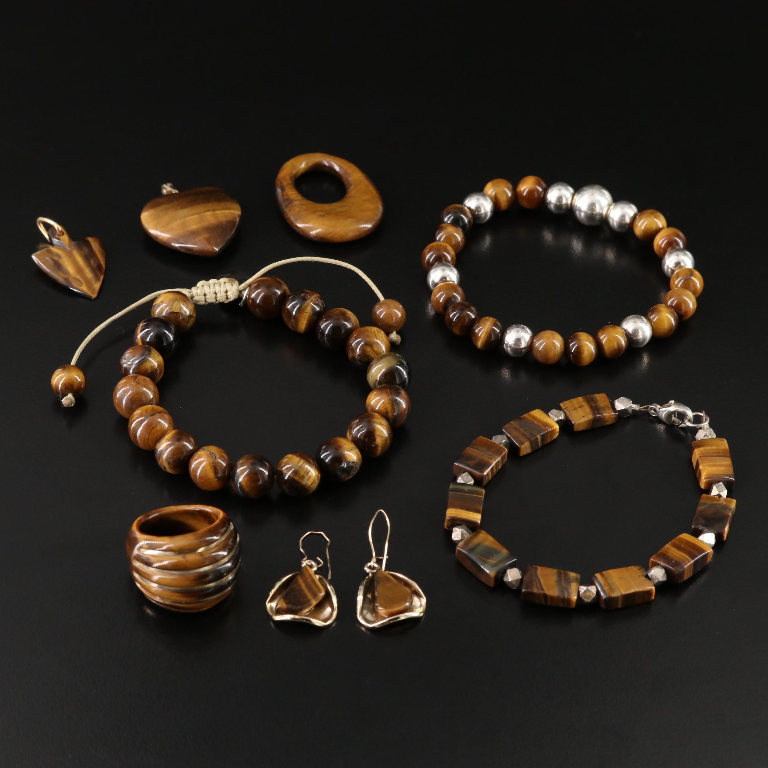Tiger's Eye Jewelry Collection Including Sterling and 14K
