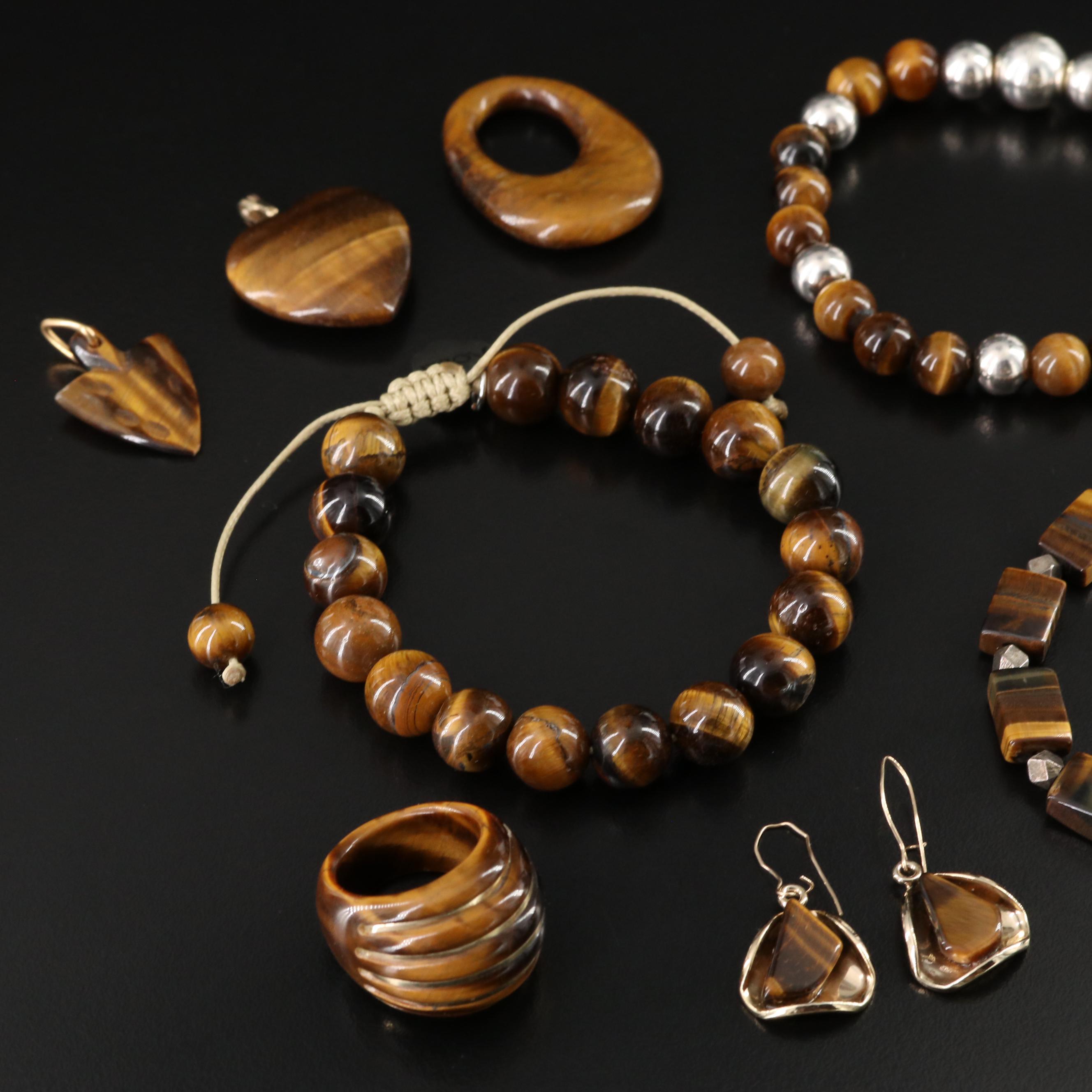 Tiger's Eye Jewelry Collection Including Sterling and 14K
