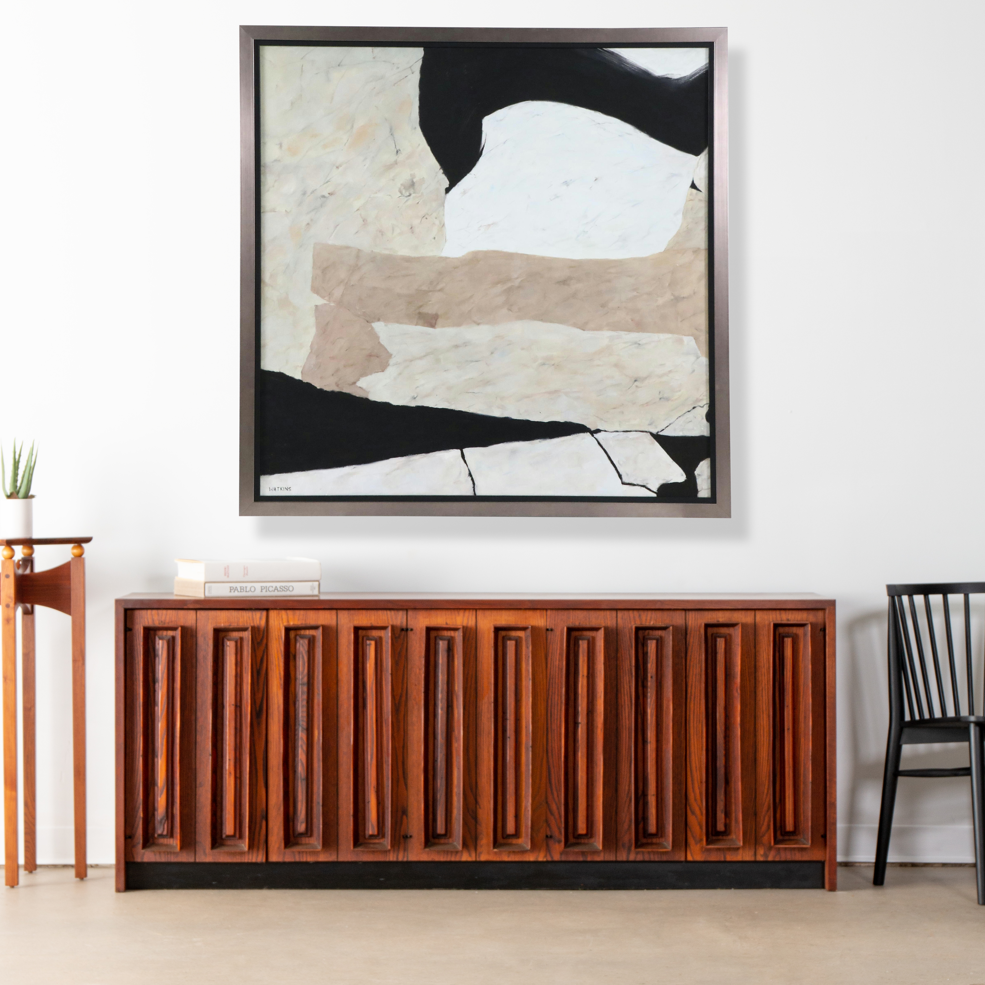 Watkins Large-Scale Gestural Abstract Composition Oil Painting "Tan and Black"