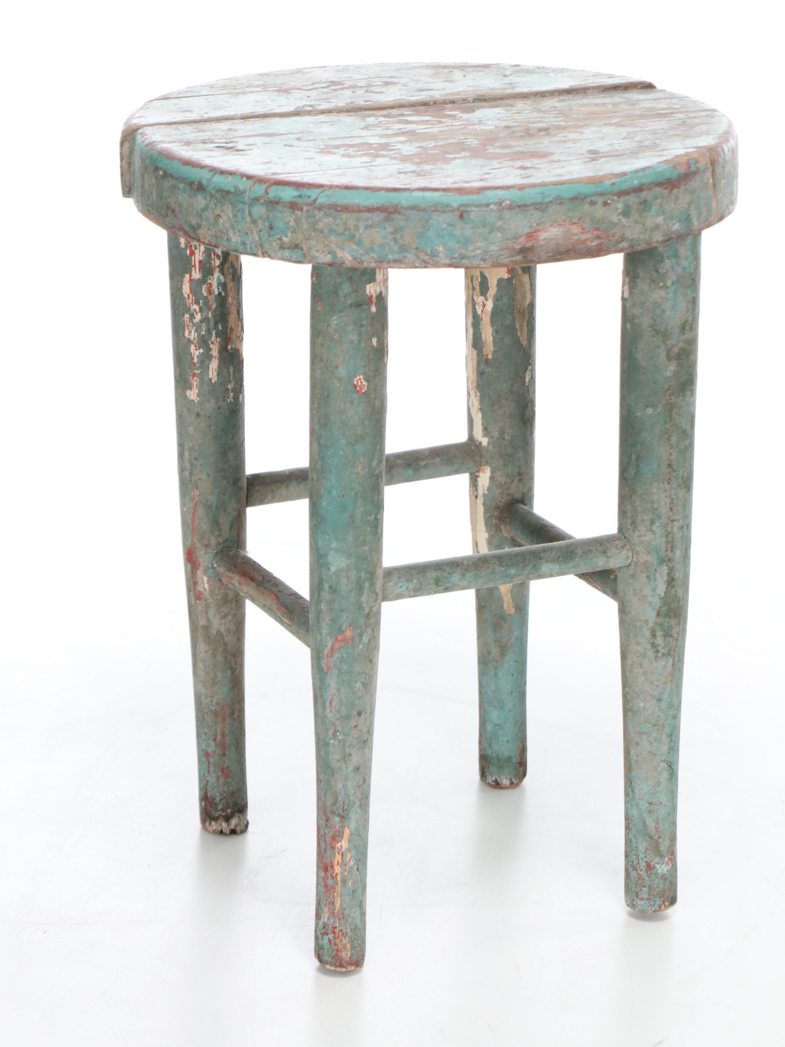 Primitive Style Wooden Stools, Early to Mid-20th Century