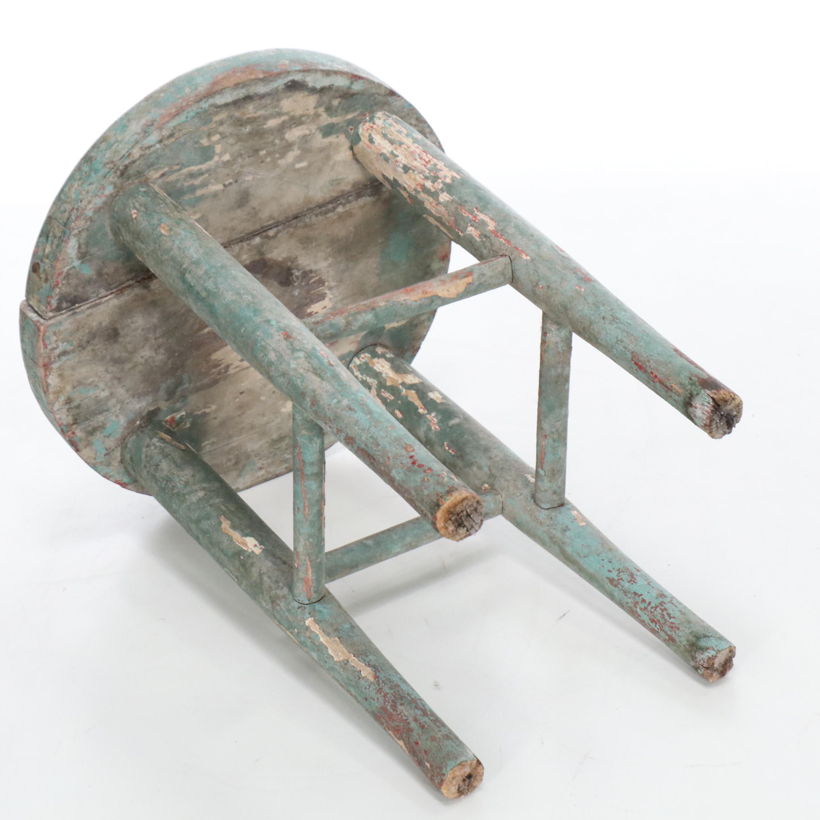 Primitive Style Wooden Stools, Early to Mid-20th Century