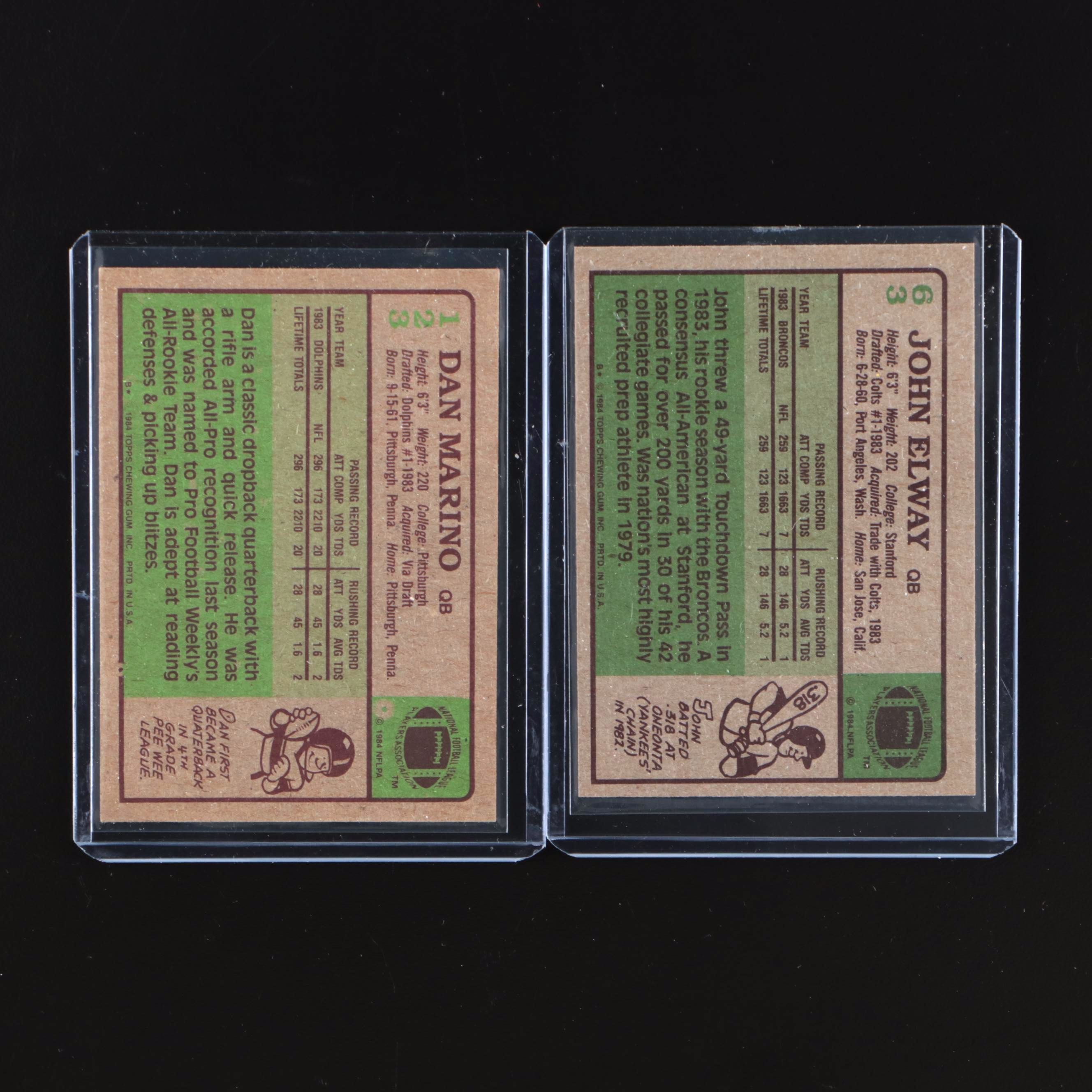 1984 Topps Dan Marino and John Elway Rookie Football Cards