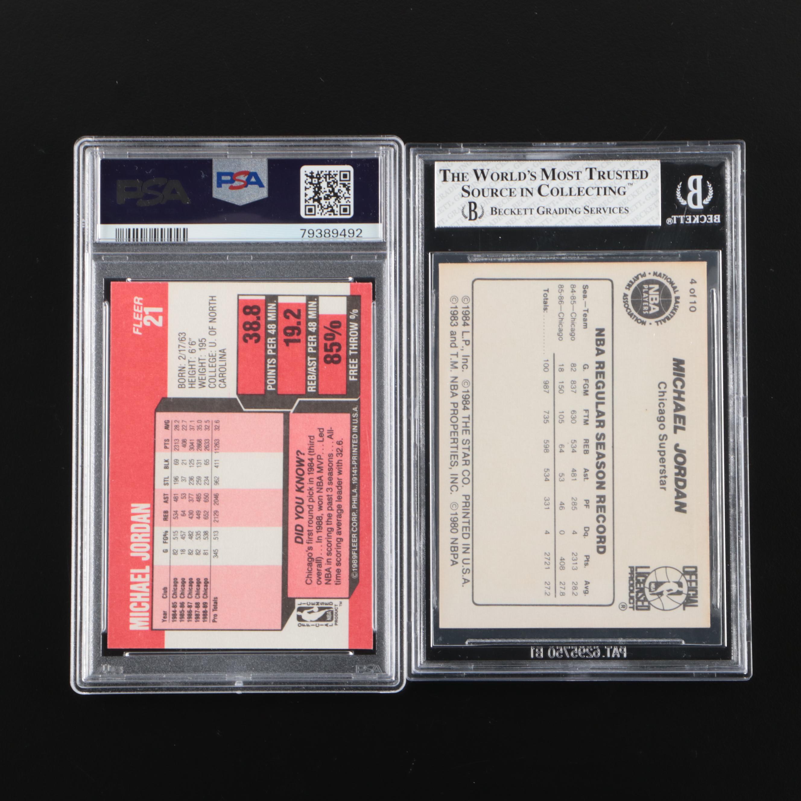 1986 STAR Michael Jordan Basketball Card Graded BGS 8 with 1989 Fleer PSA 9