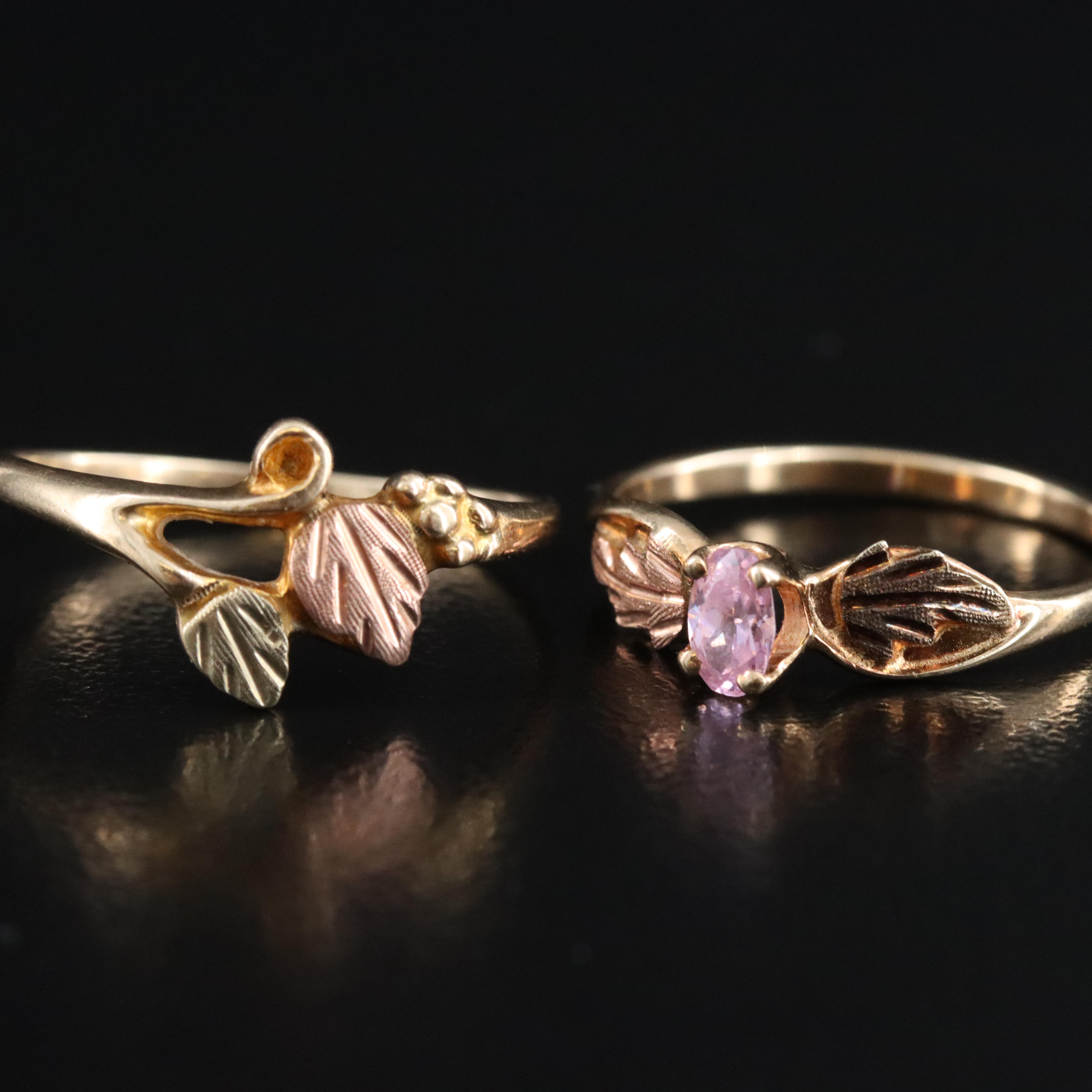 Black Hills Gold 10K Tri-Color Rings and Gold-Filled Locket on Chain Necklace