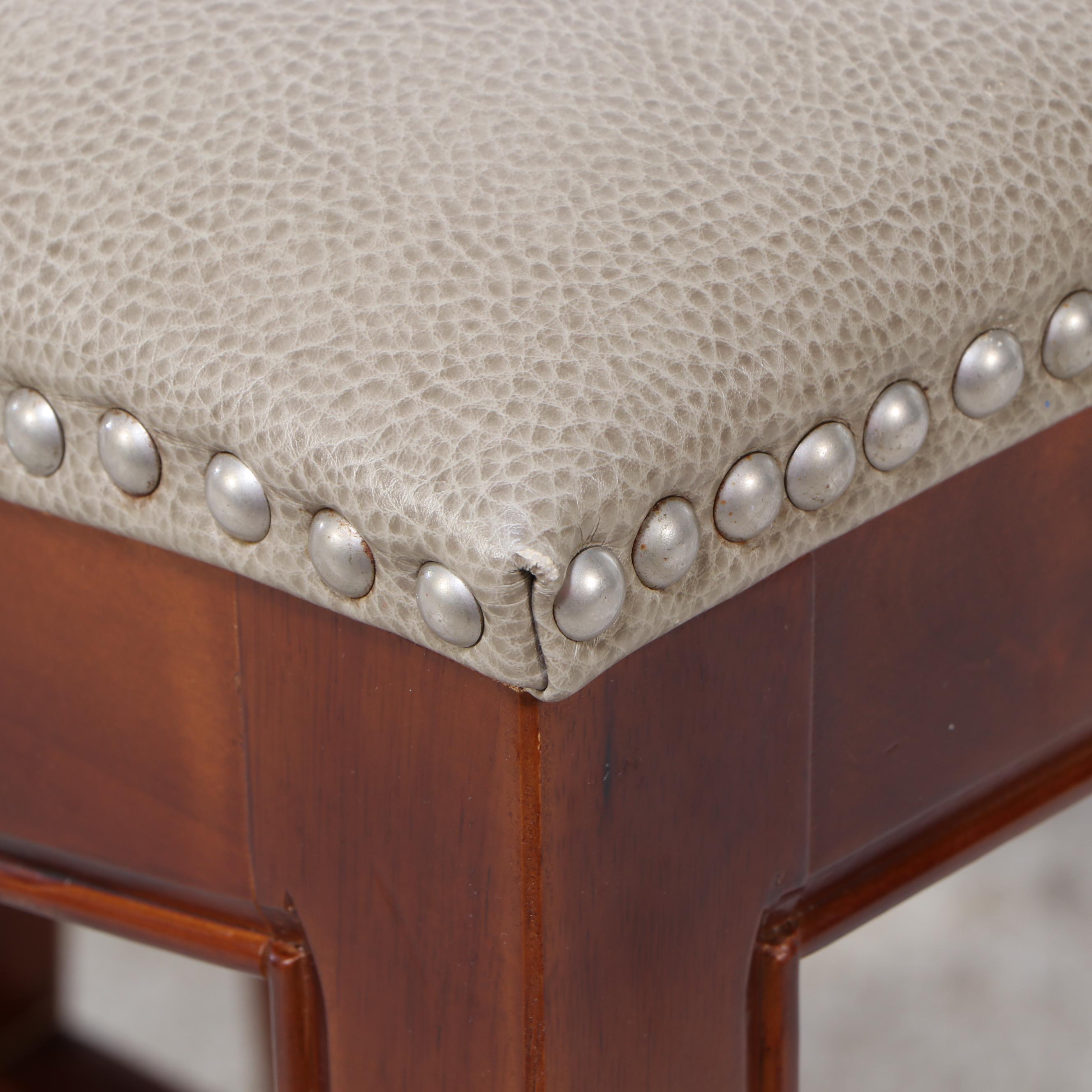 Four Contemporary Hardwood and Faux-Leather Counter Stools with Nailheads