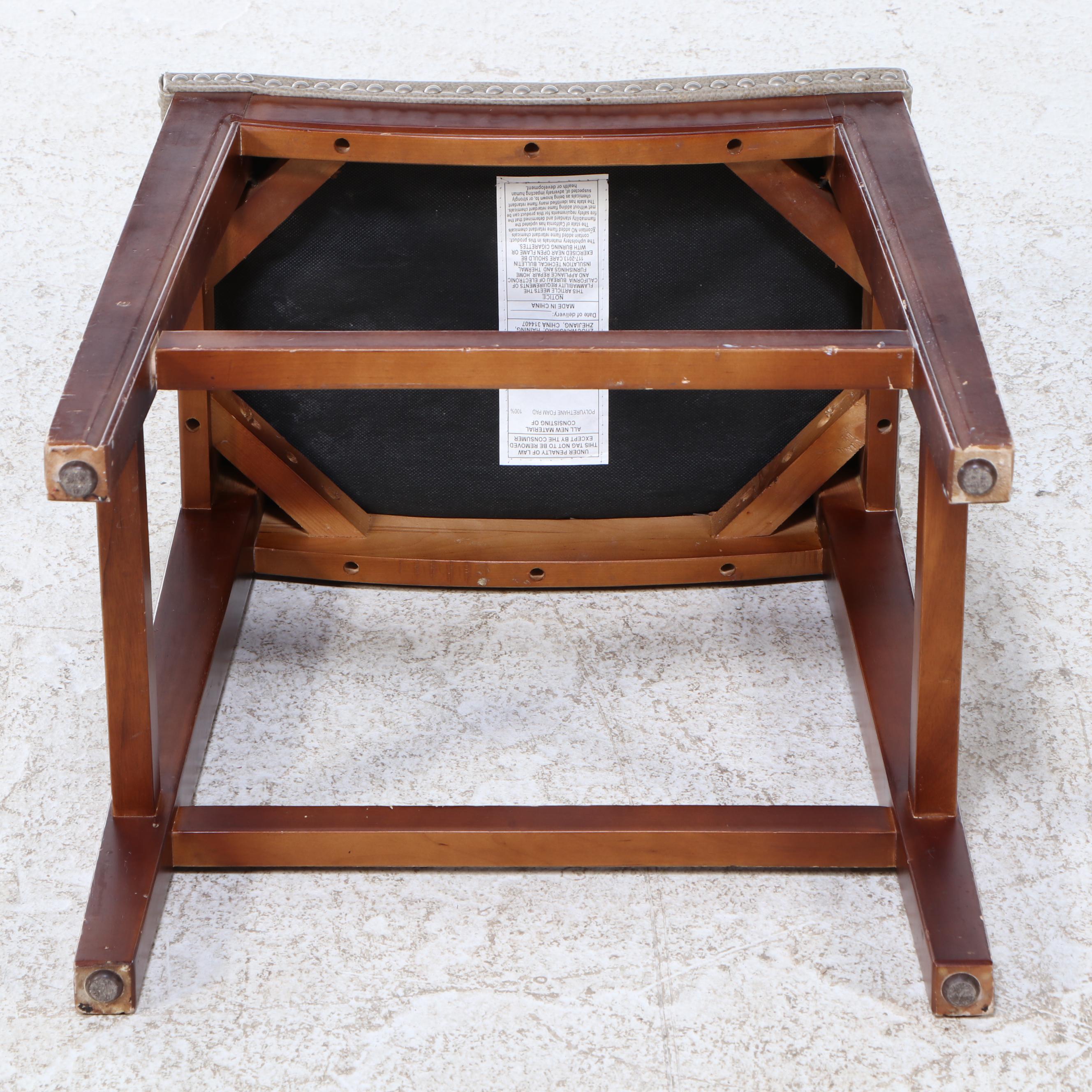 Four Contemporary Hardwood and Faux-Leather Counter Stools with Nailheads