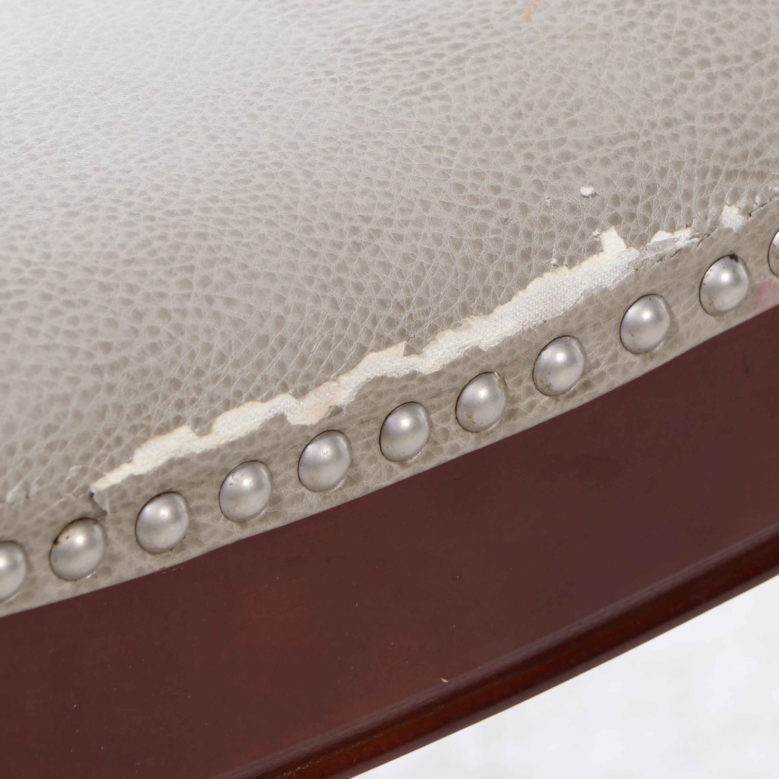 Four Contemporary Hardwood and Faux-Leather Counter Stools with Nailheads