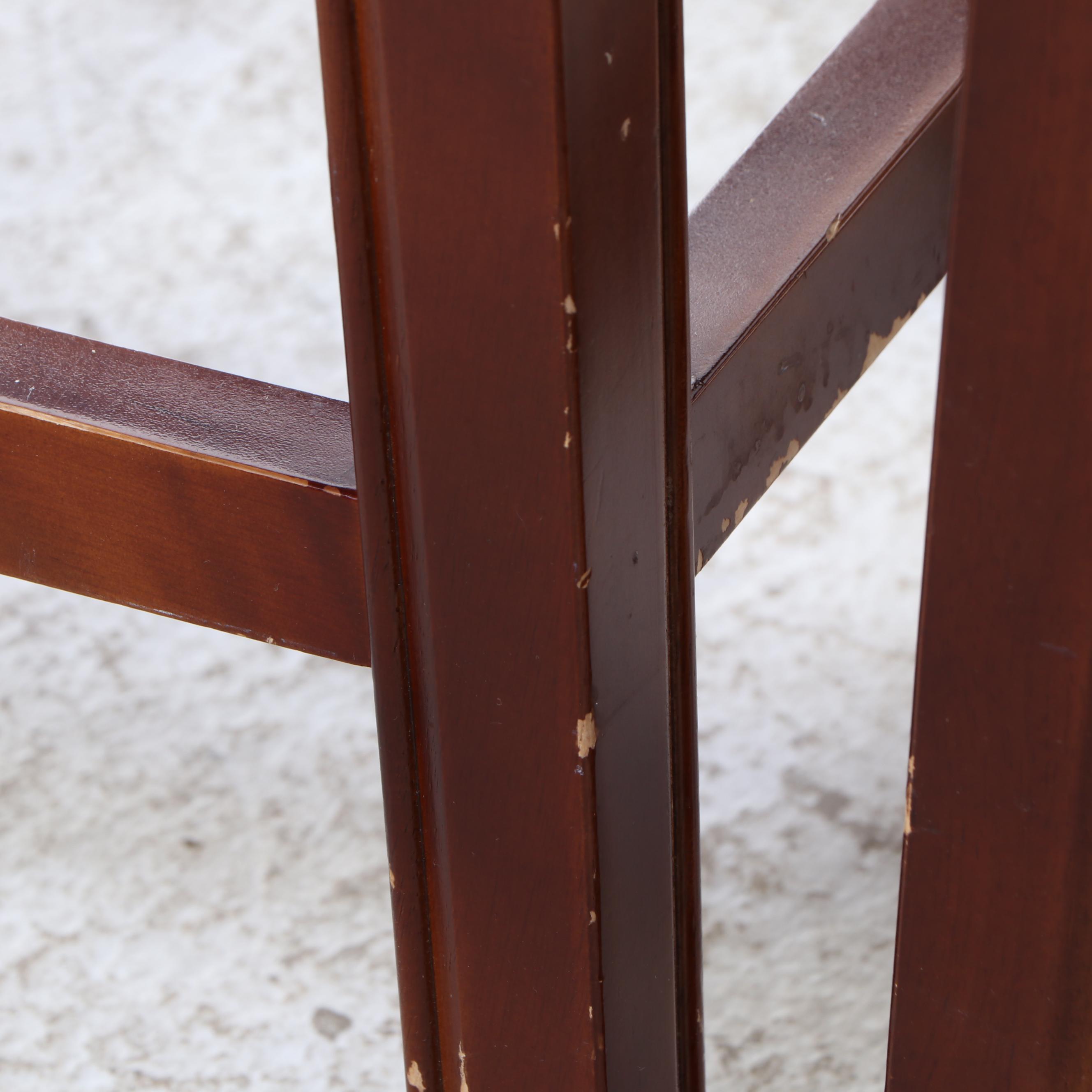 Four Contemporary Hardwood and Faux-Leather Counter Stools with Nailheads