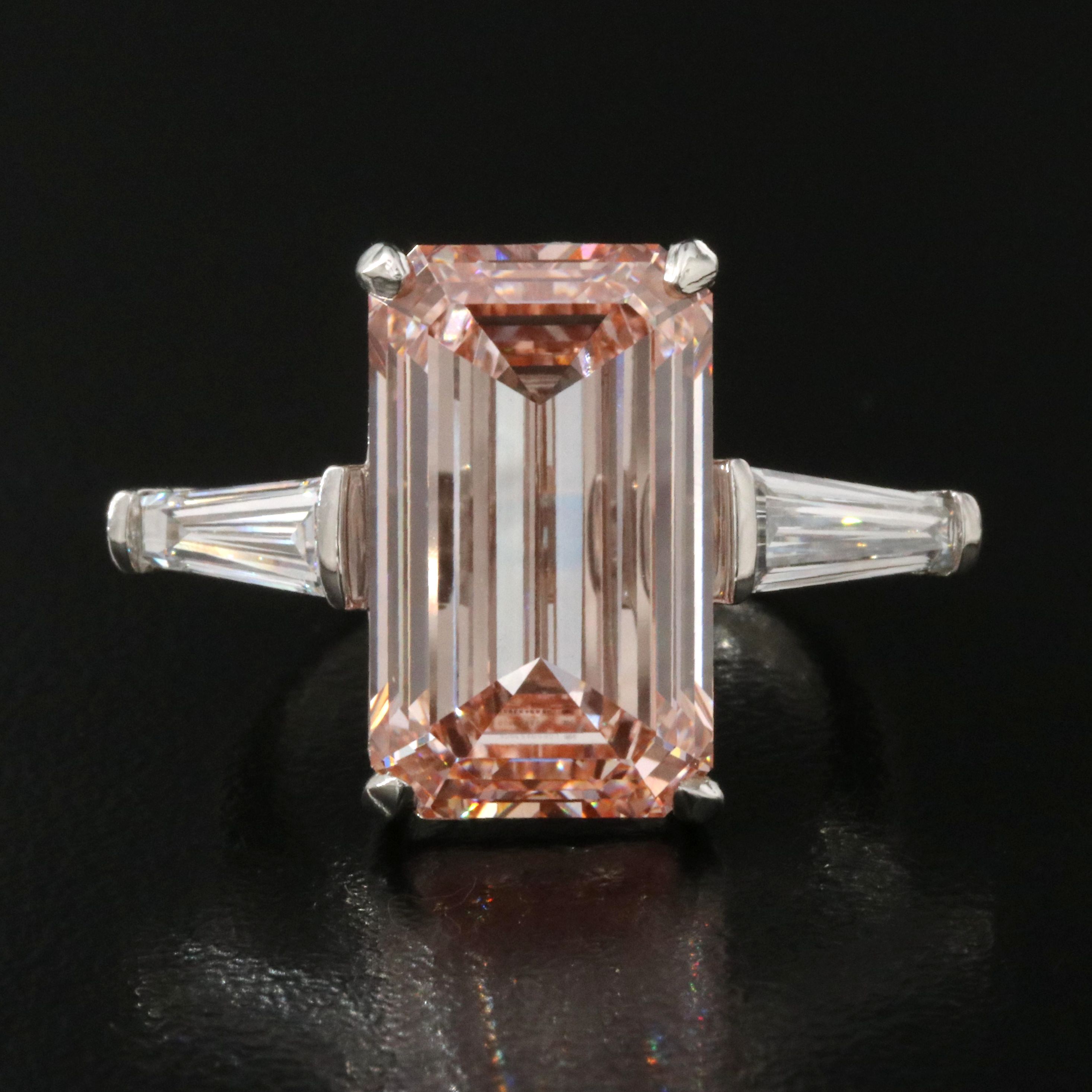 Platinum 10.88 CTW Lab Grown Diamond Ring with IGI Report and Fancy Intense Pink