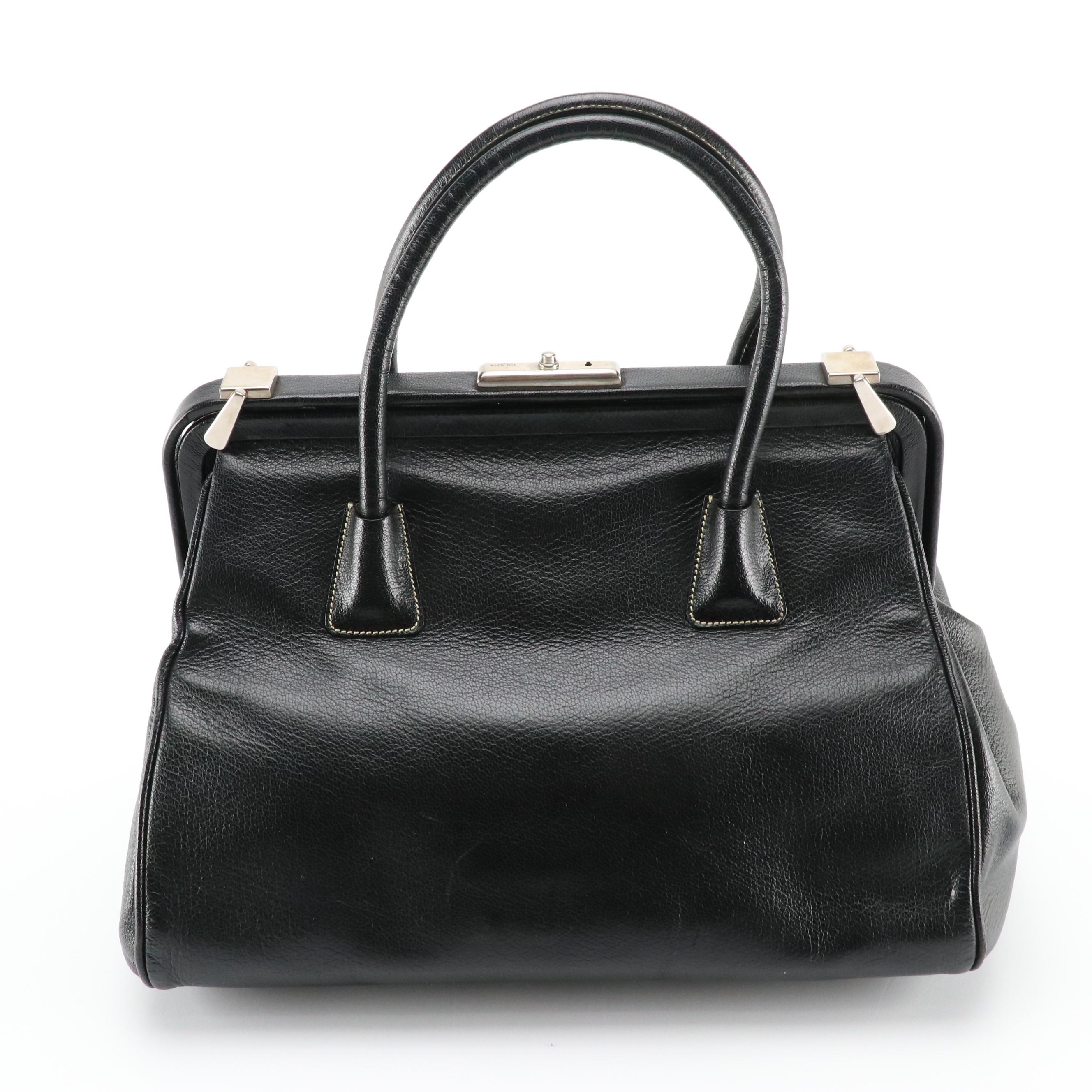 Prada Black Madras Cerniera Leather Doctors Bag