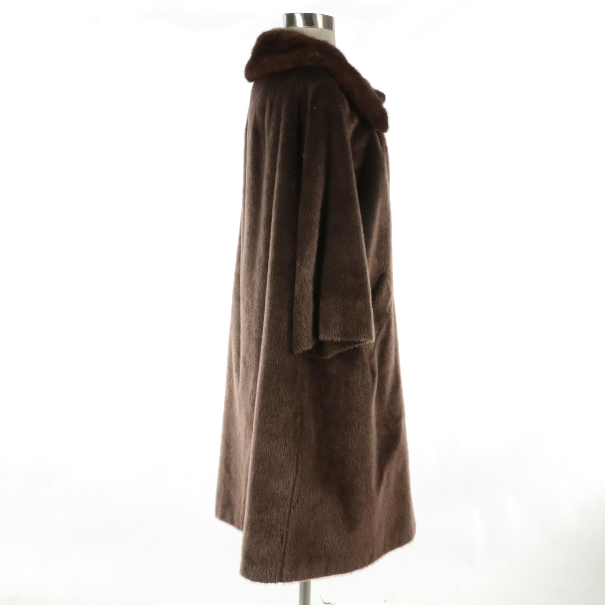 Mink Fur Trimmed Faux Fur Coat from Gimbels, Mid-20th Century