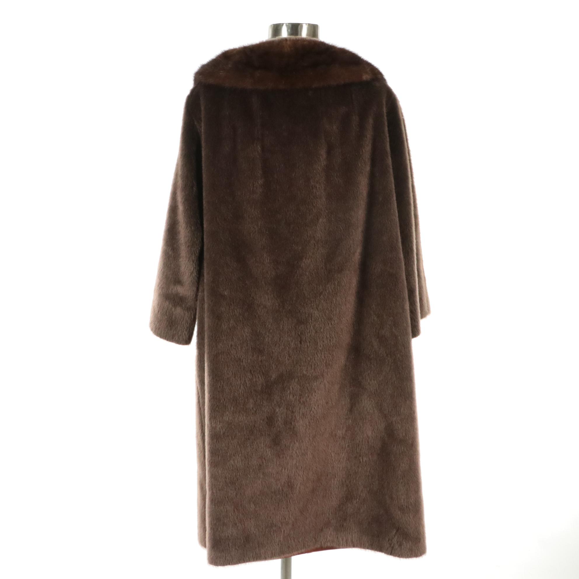 Mink Fur Trimmed Faux Fur Coat from Gimbels, Mid-20th Century