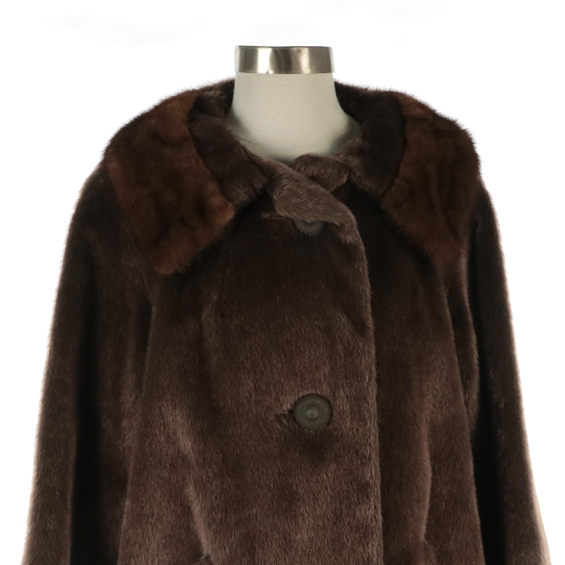 Mink Fur Trimmed Faux Fur Coat from Gimbels, Mid-20th Century