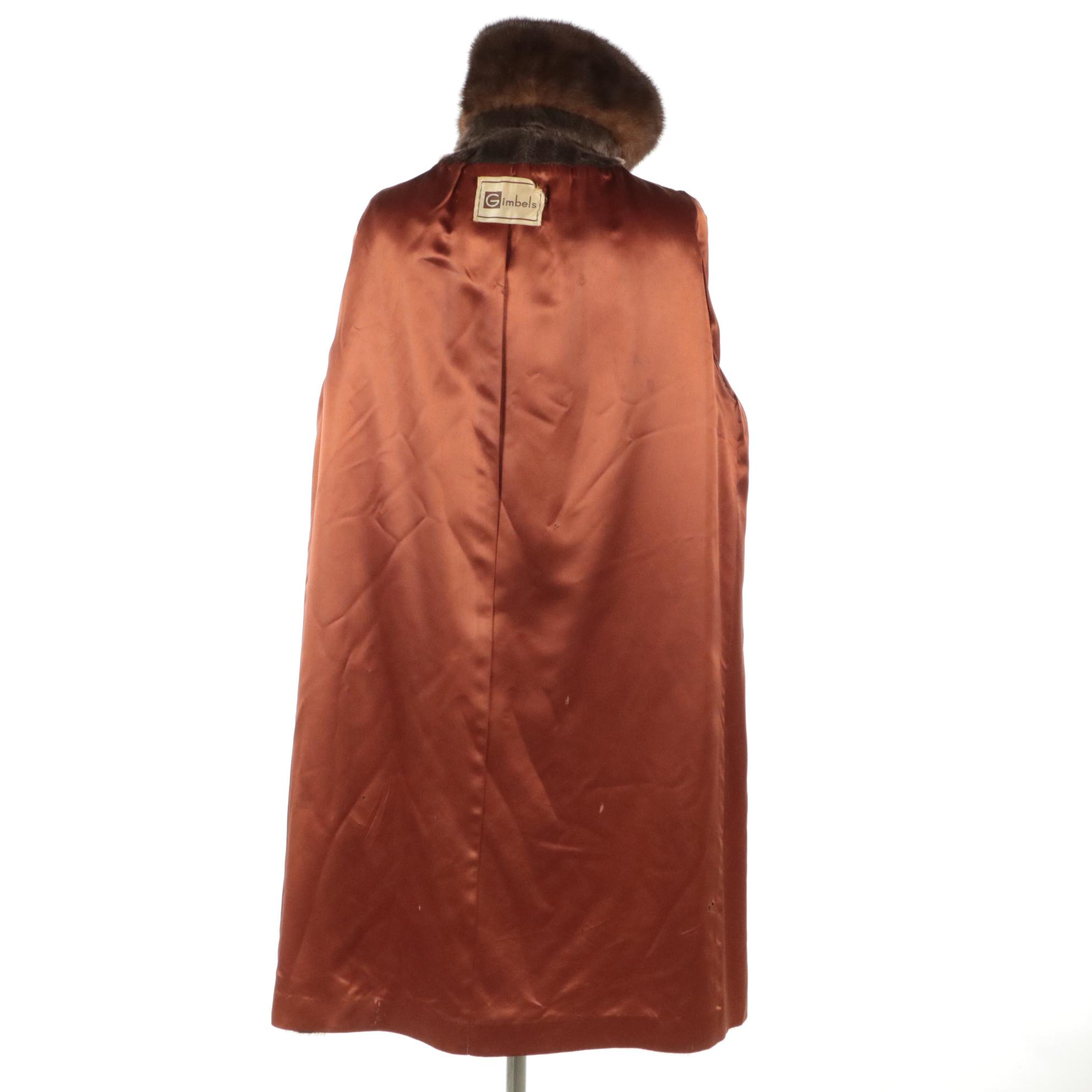 Mink Fur Trimmed Faux Fur Coat from Gimbels, Mid-20th Century