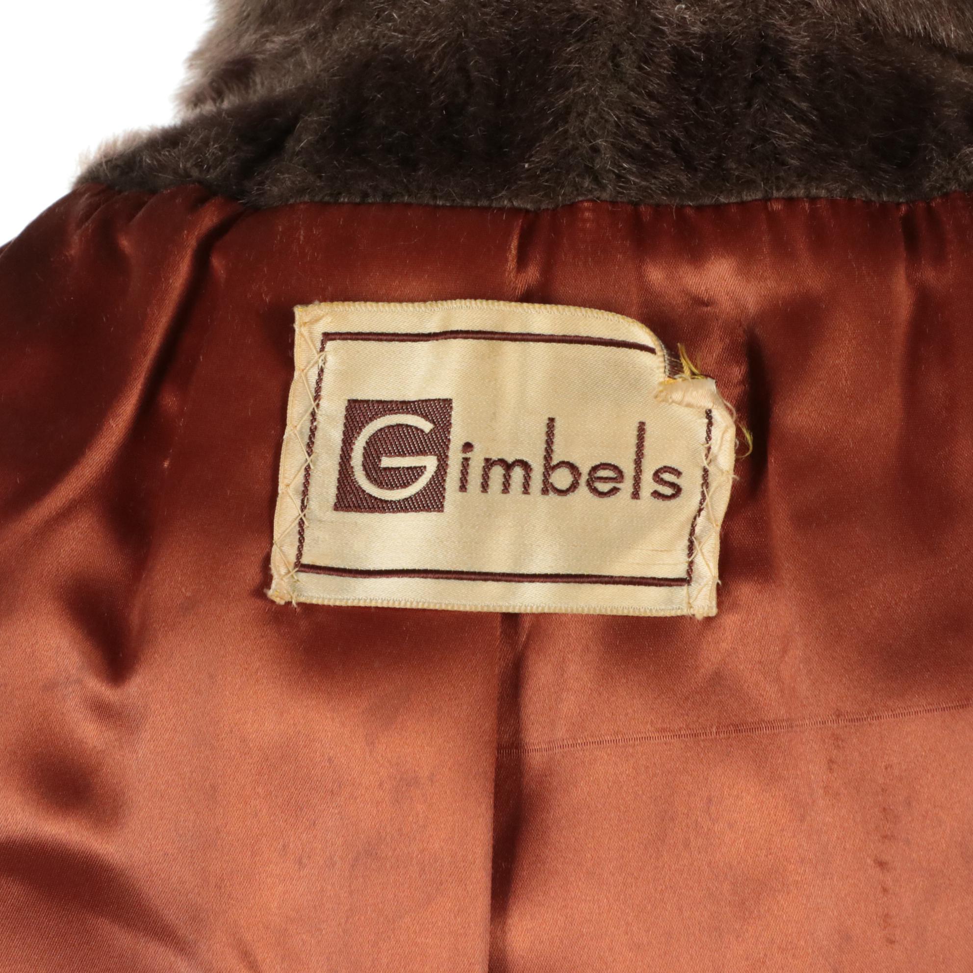 Mink Fur Trimmed Faux Fur Coat from Gimbels, Mid-20th Century
