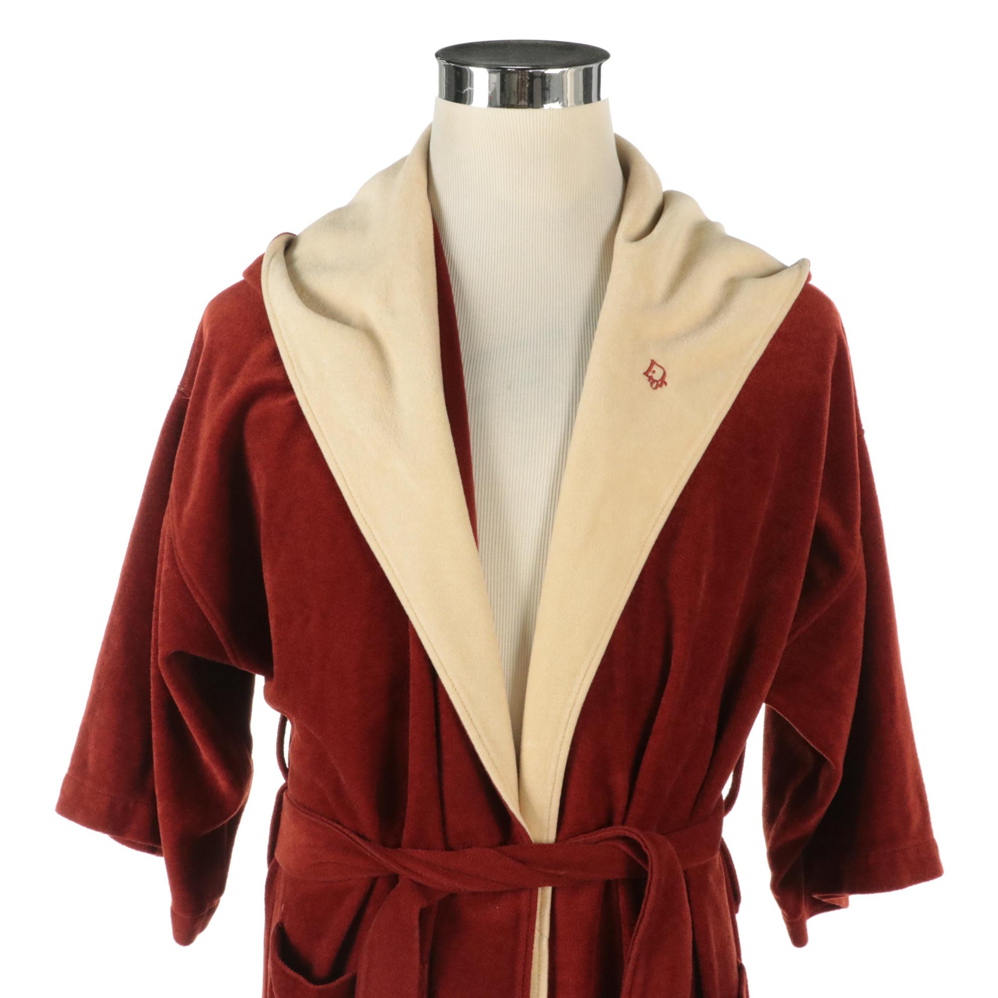 Men's Christian Dior Polyester Robe and Oblique Logo Embroidered Velour Bathrobe