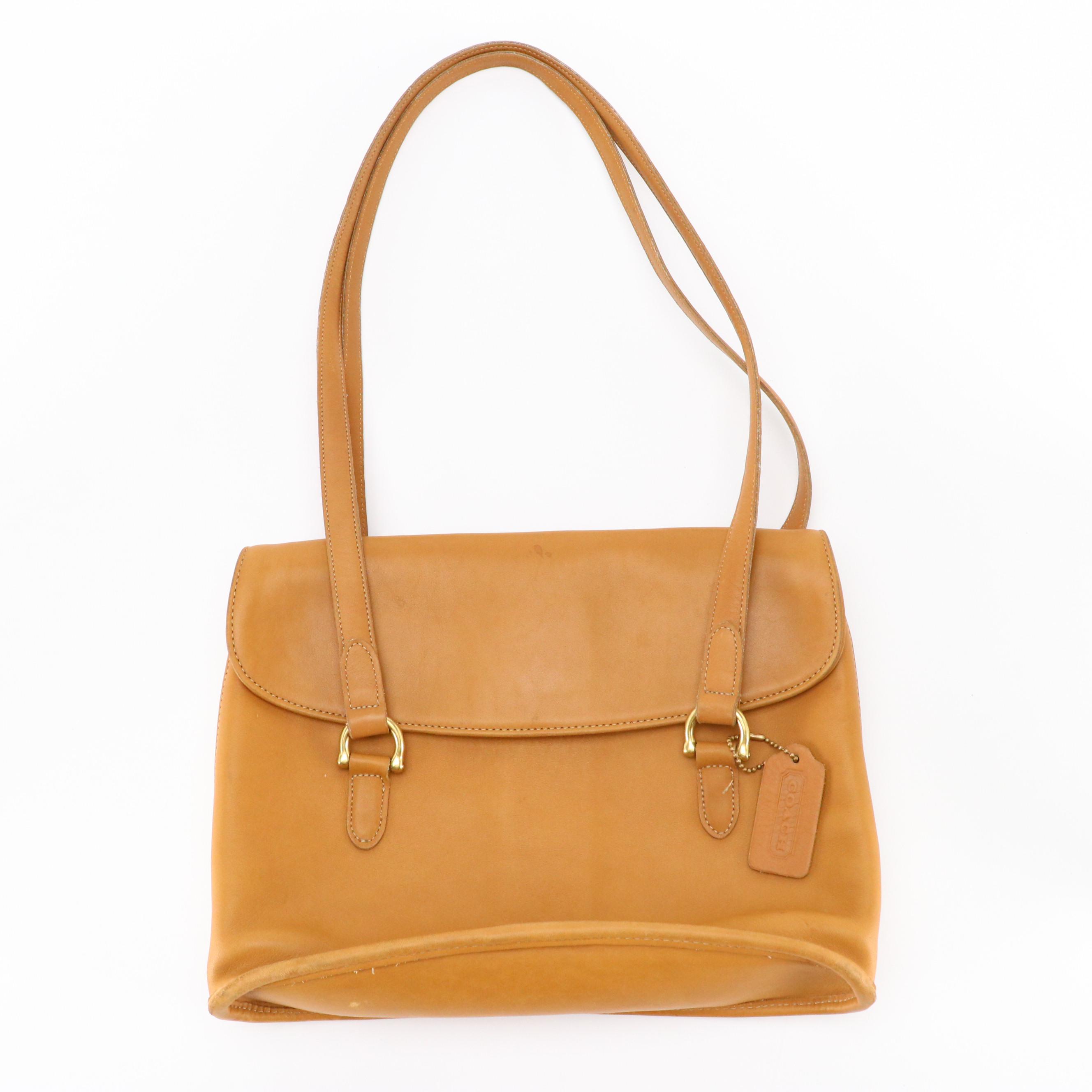 Coach Glove-Tanned Leather Equestrian Saddle Flap Bag & Compact Wallet, 1990s