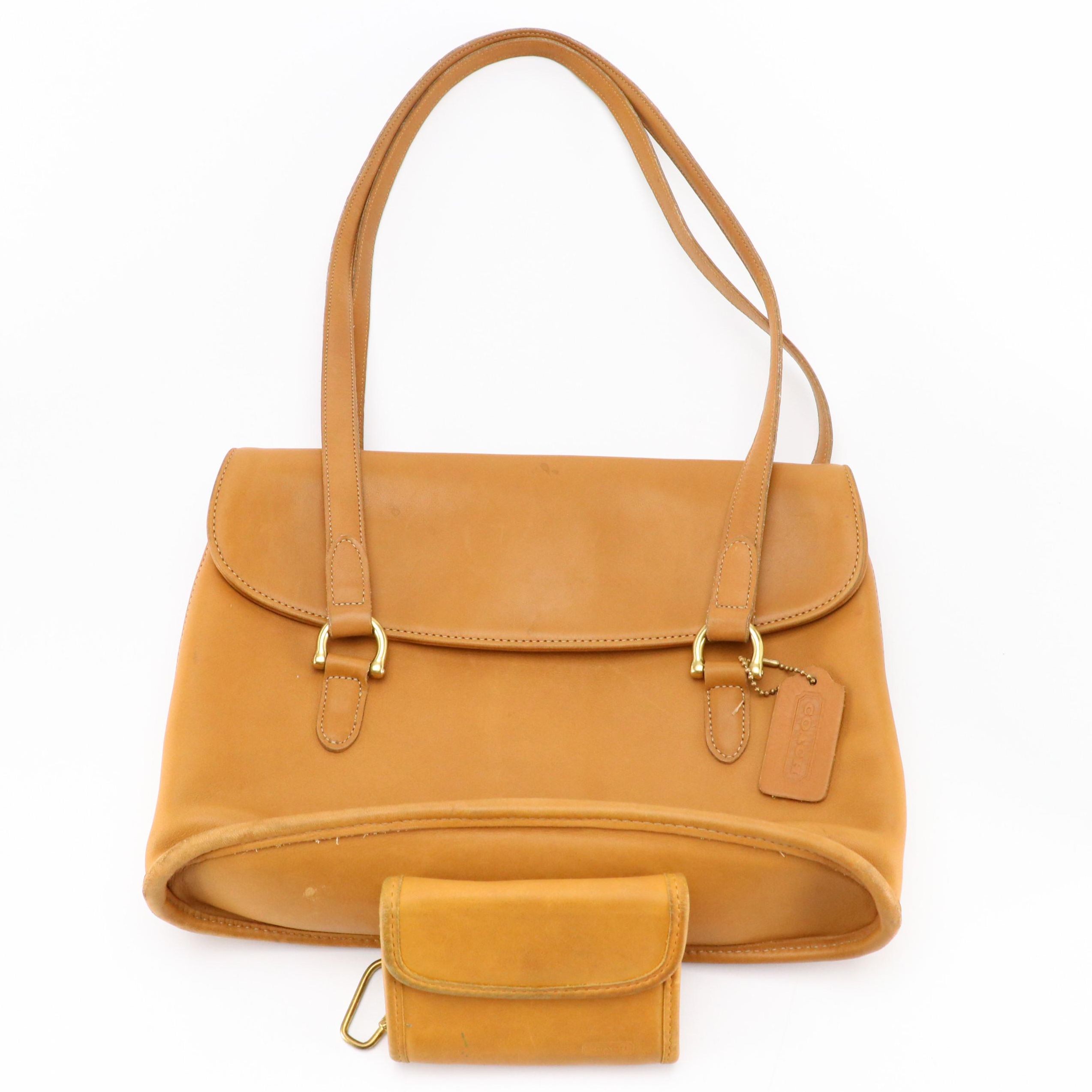 Coach Glove-Tanned Leather Equestrian Saddle Flap Bag & Compact Wallet, 1990s