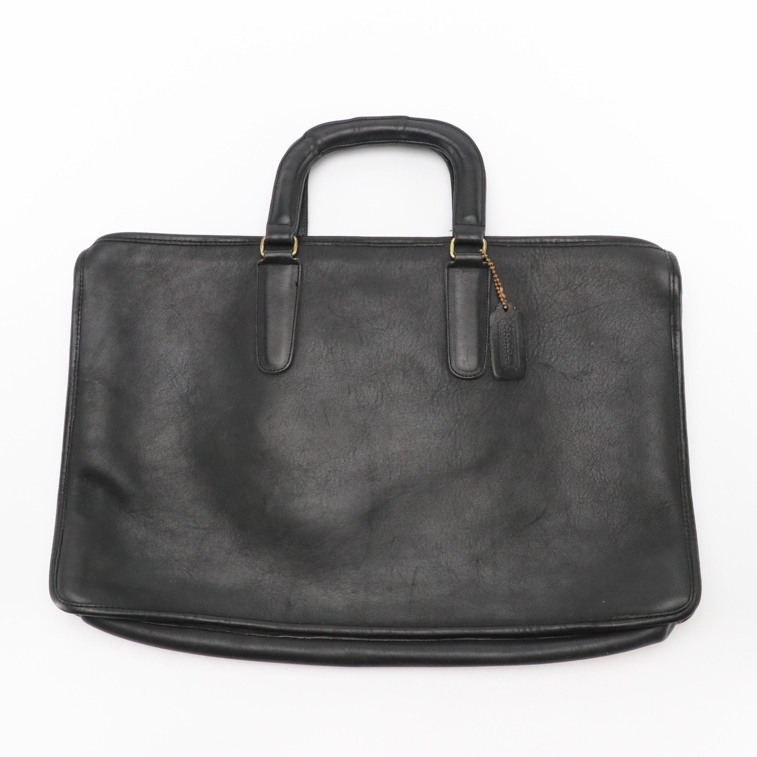 Coach Briefcase in Black Glove-Tanned Cowhide, Made in New York City, and Wallet