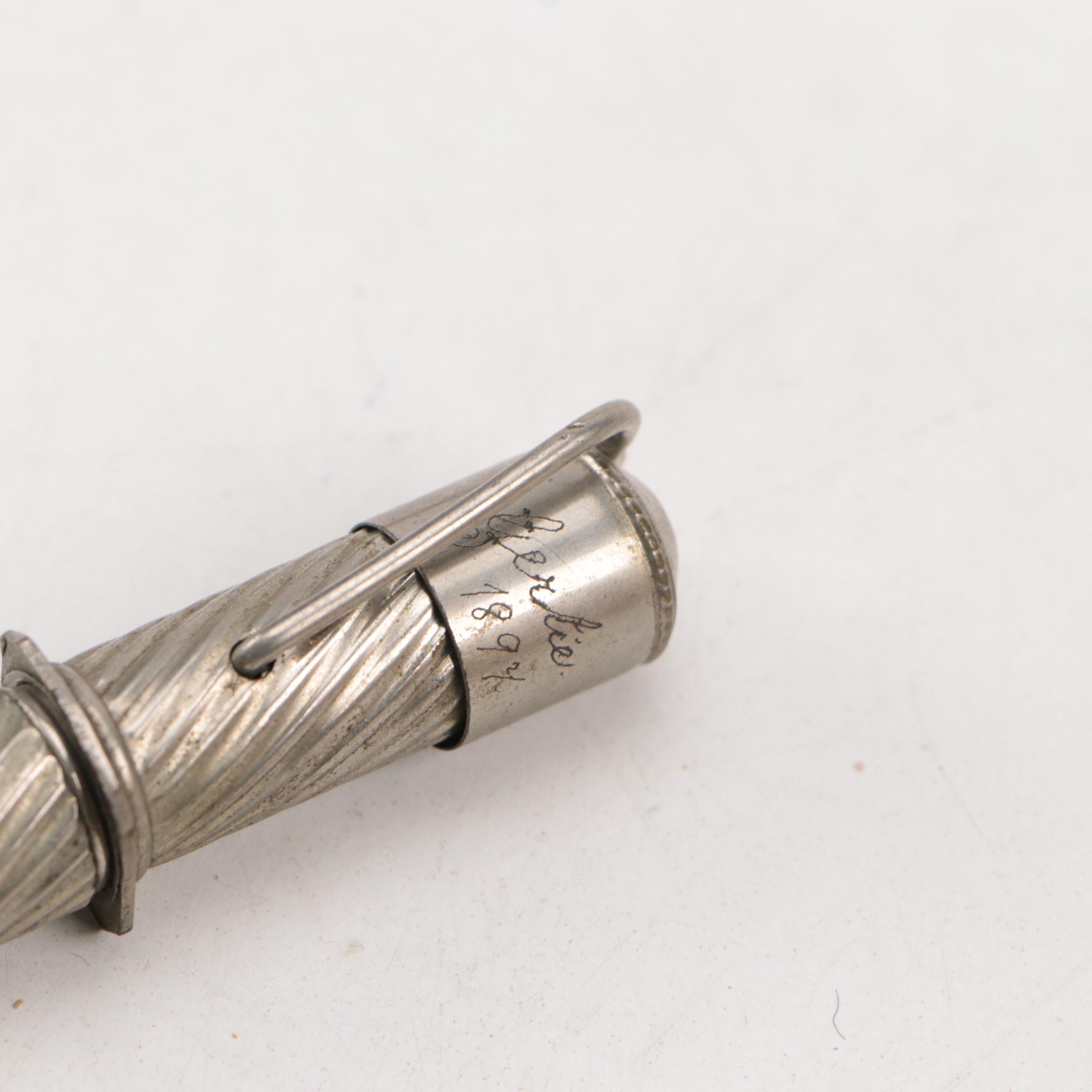 Victorian Embossed Sterling Pendant Fountain Pens with Glass and Other Pens