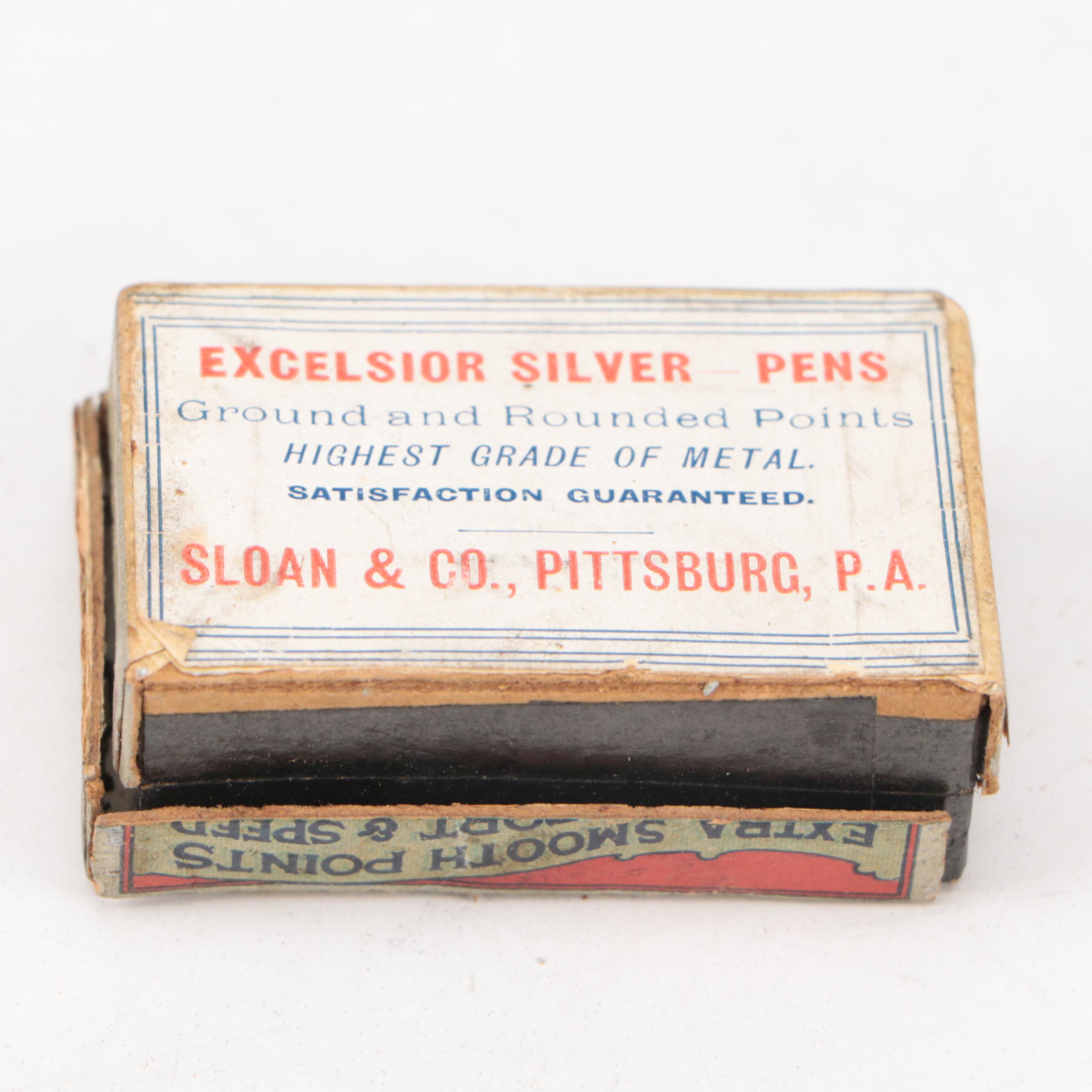 Victorian Embossed Sterling Pendant Fountain Pens with Glass and Other Pens