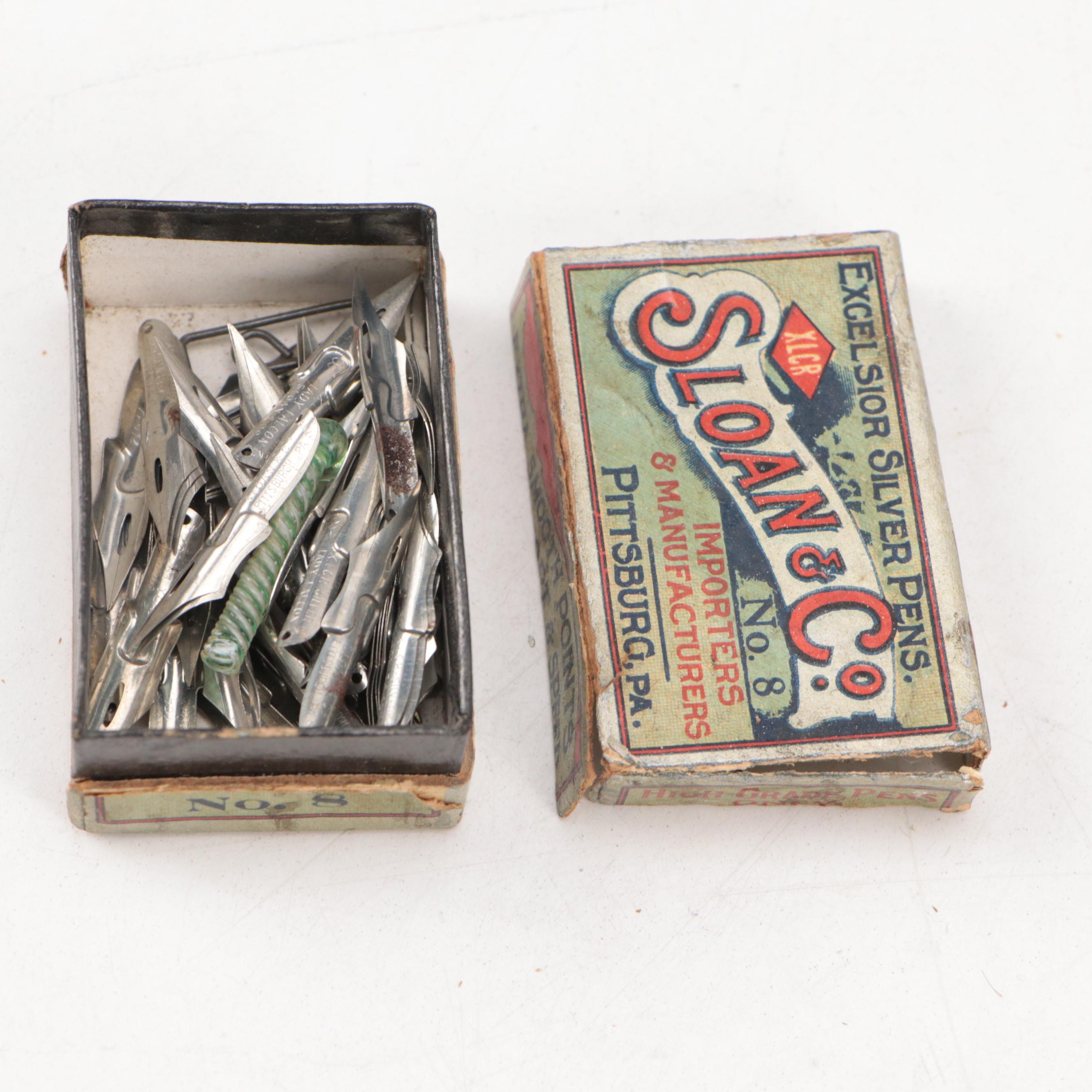 Victorian Embossed Sterling Pendant Fountain Pens with Glass and Other Pens