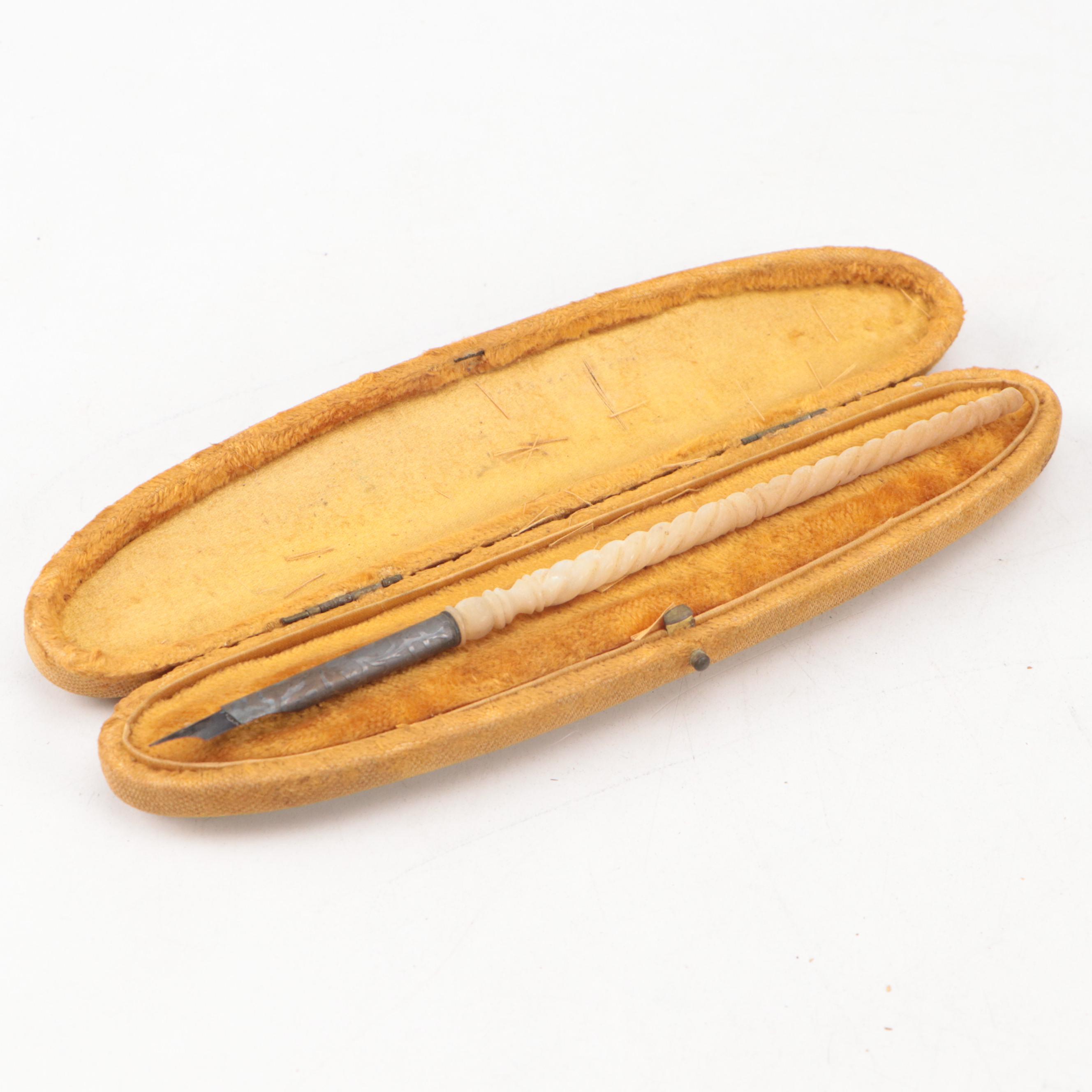 Victorian Embossed Sterling Pendant Fountain Pens with Glass and Other Pens