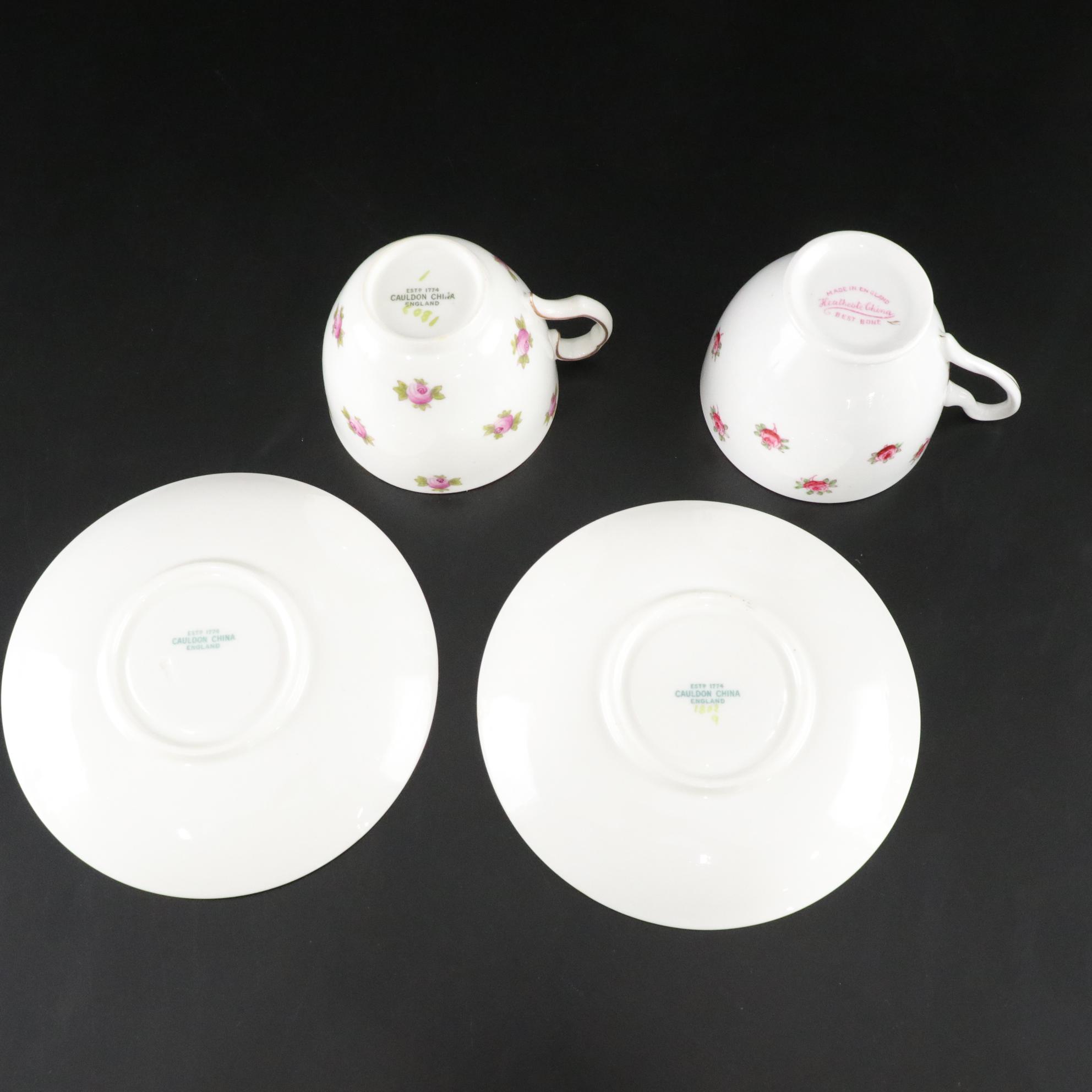 Cauldon & Heathcote China "Rosebud" Tea Cups with Bowls, Plates & More