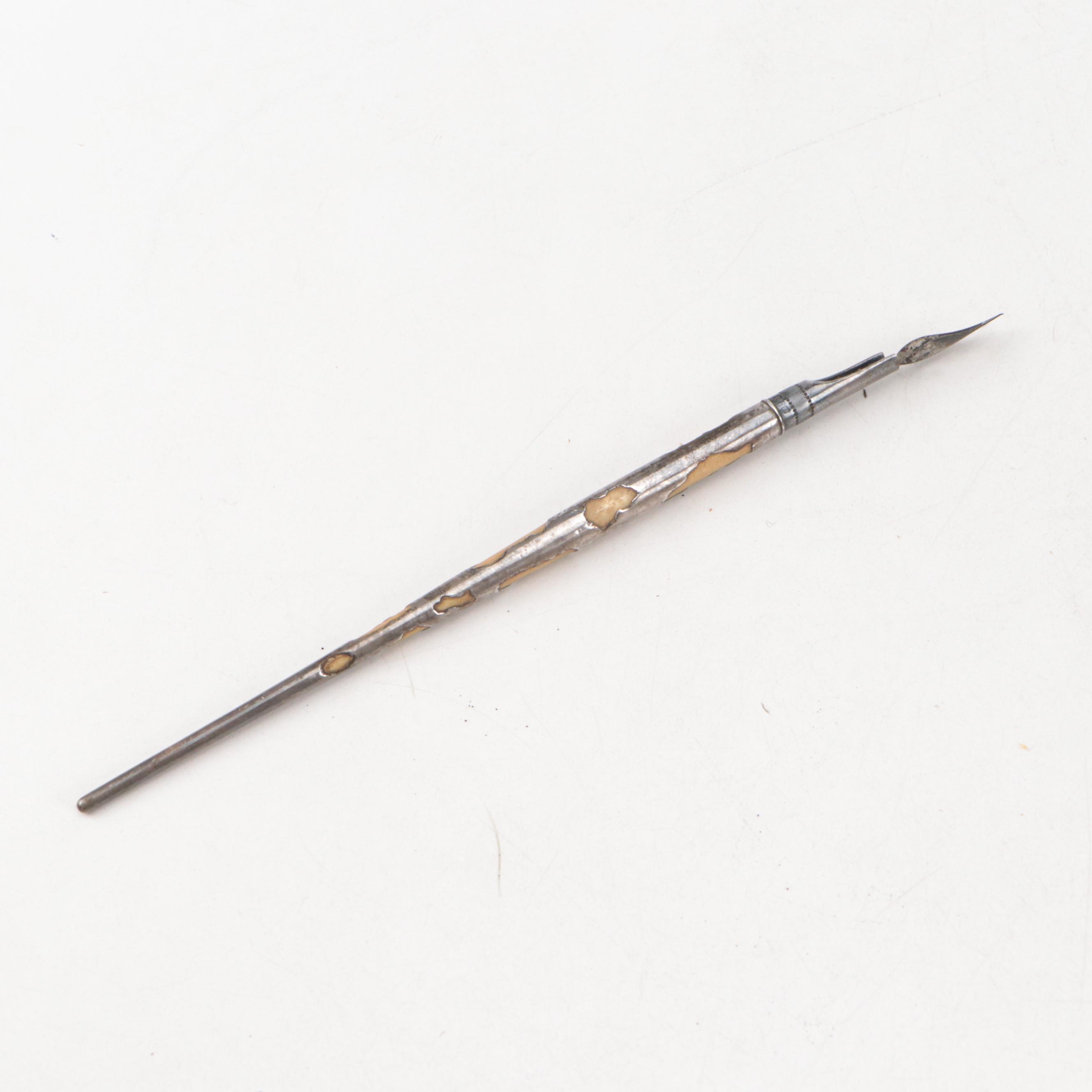 Victorian Embossed Sterling Pendant Fountain Pens with Glass and Other Pens