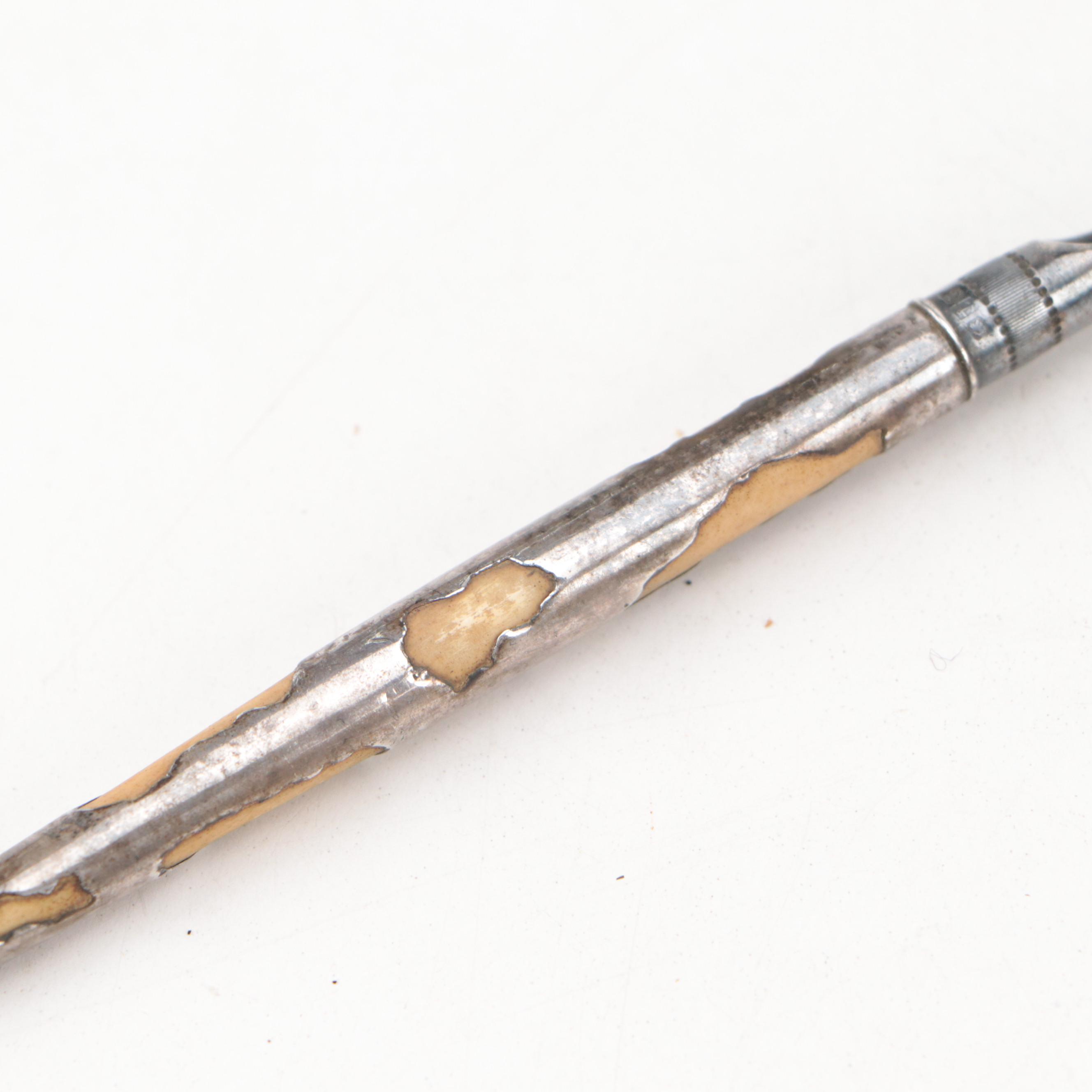 Victorian Embossed Sterling Pendant Fountain Pens with Glass and Other Pens