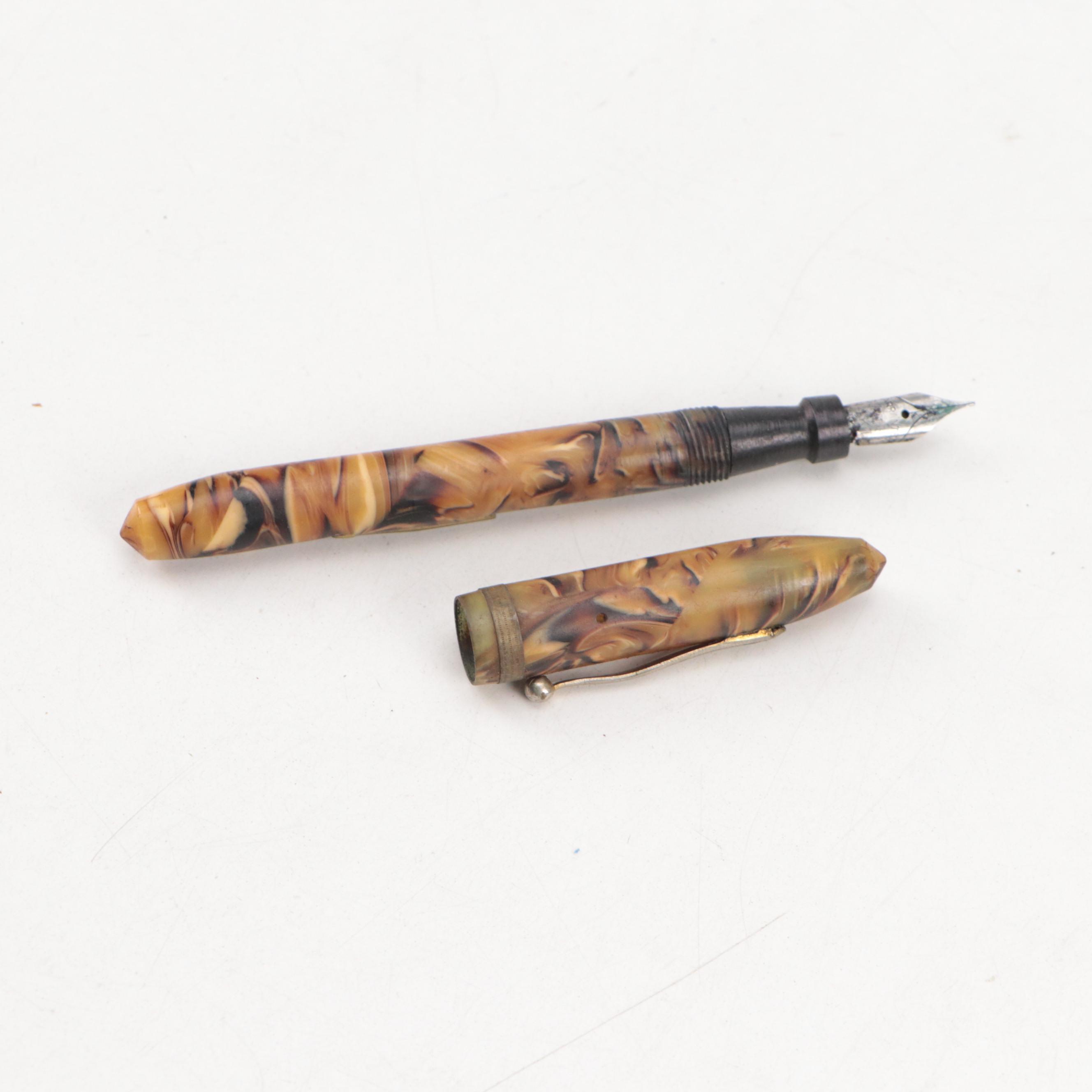 Victorian Embossed Sterling Pendant Fountain Pens with Glass and Other Pens