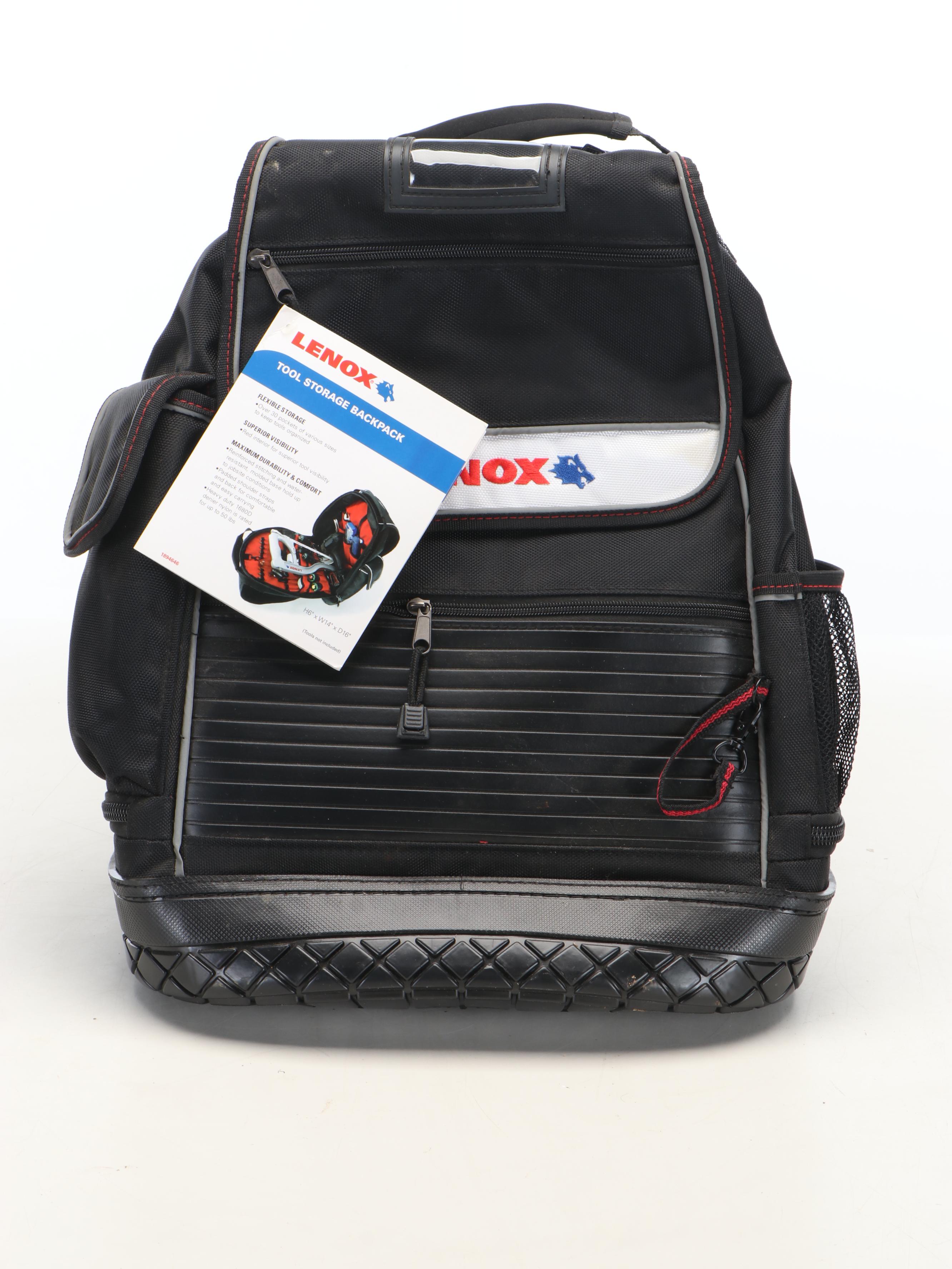 Lenox Tool Storage Backpack with Level and Flat-Free Lawnmower Tires