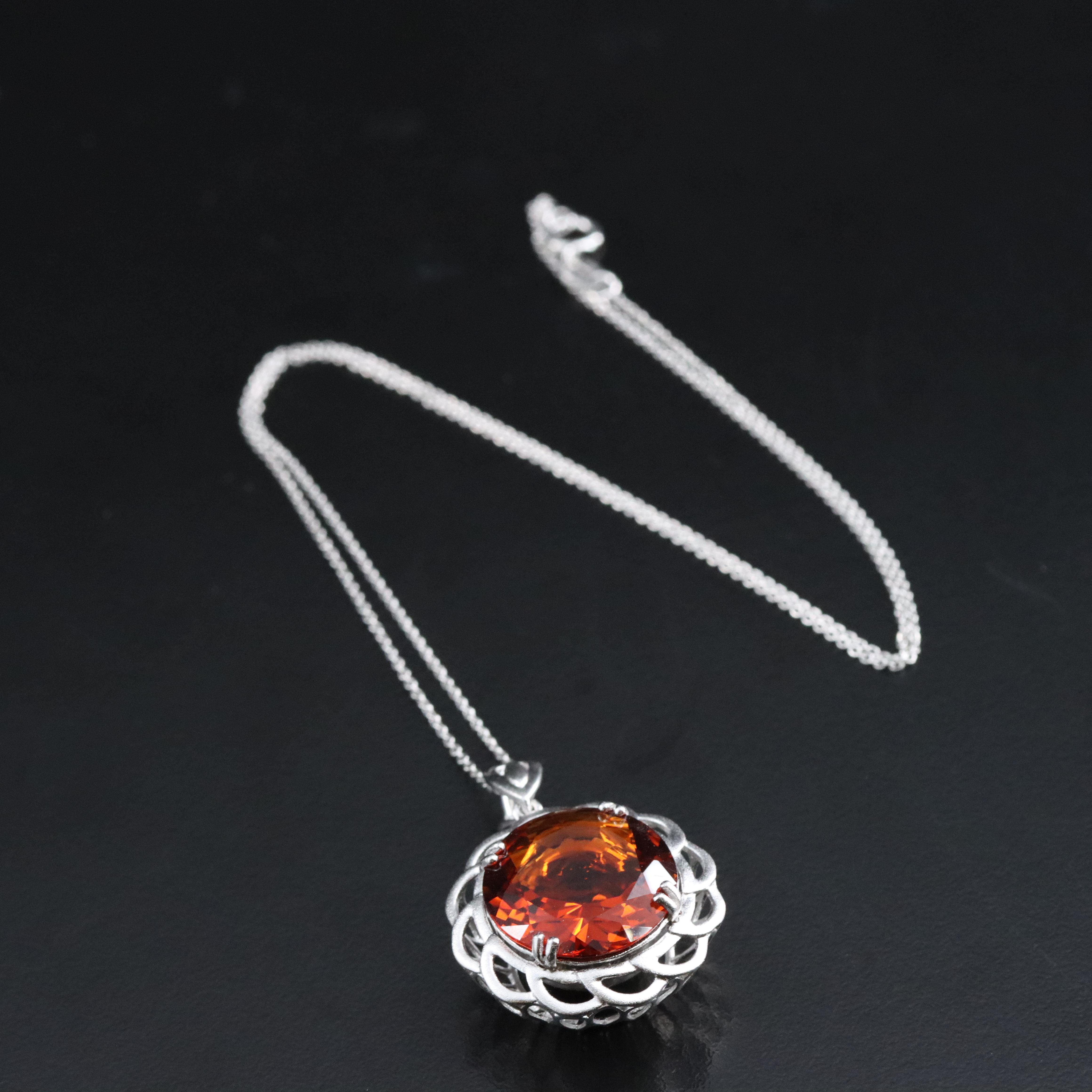 Oscar Friedman Sterling Citrine Pendant Necklace