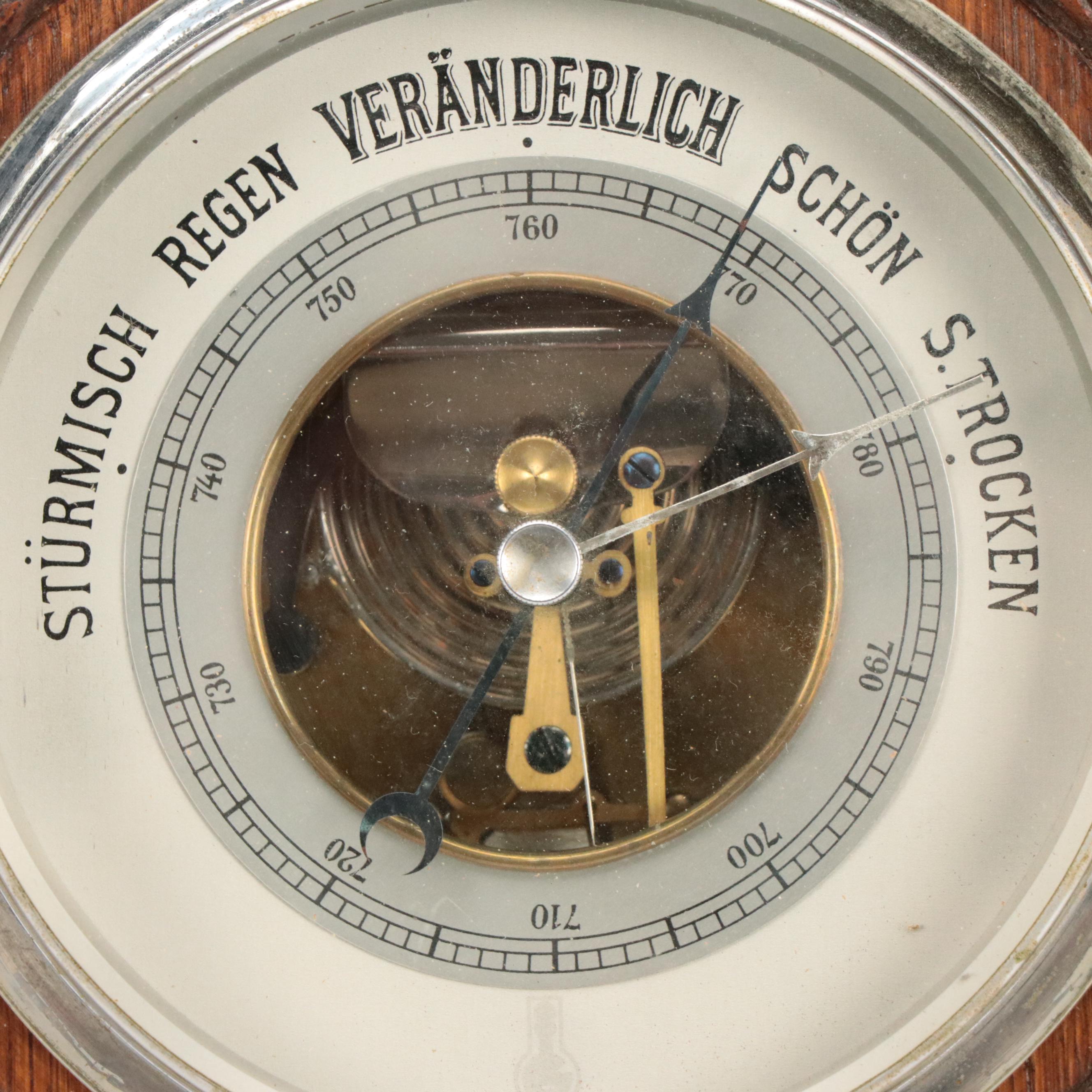 German Carved Oak Wall Mount Barometer