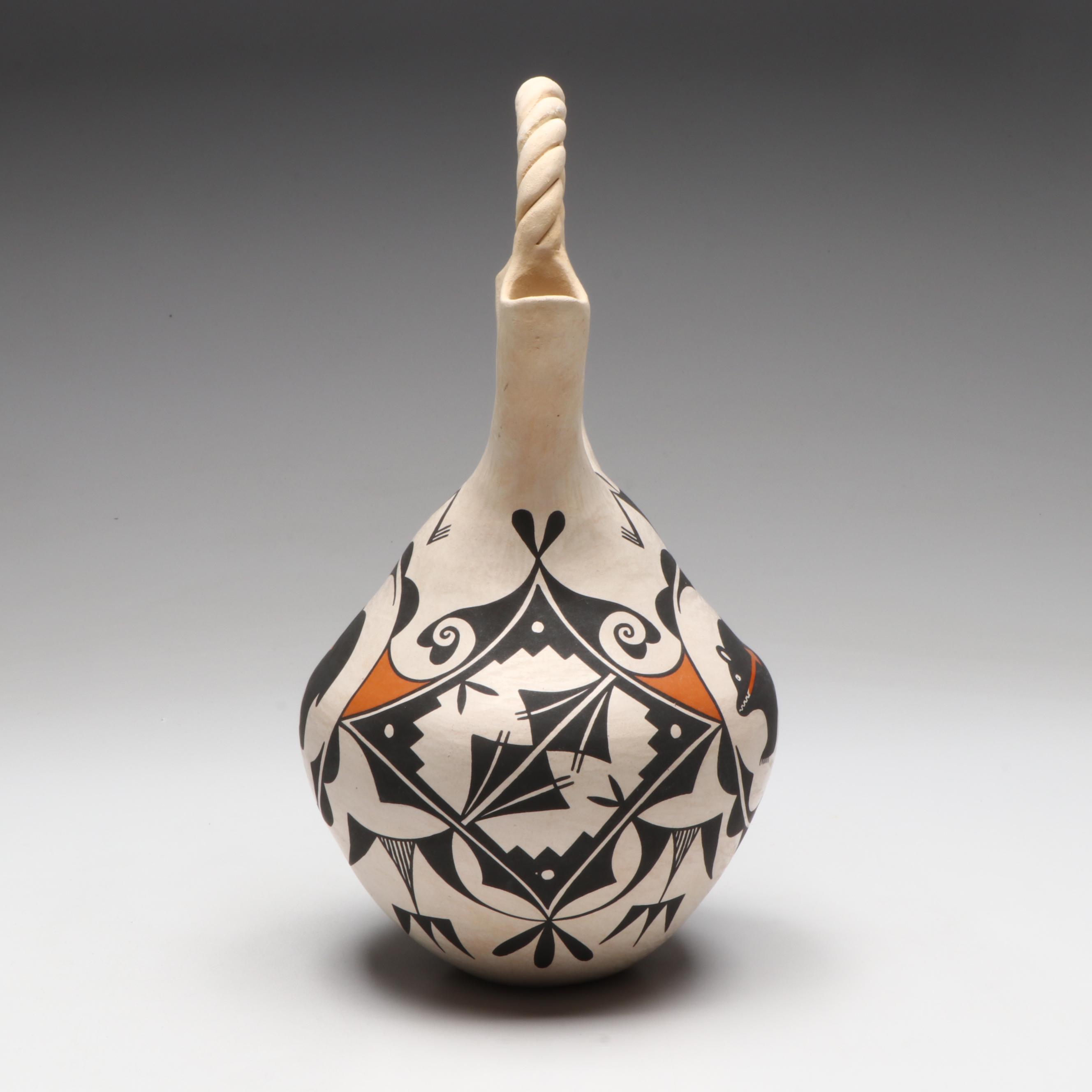 Debbie Brown Acoma Pottery Wedding Vase with Heartline Bear