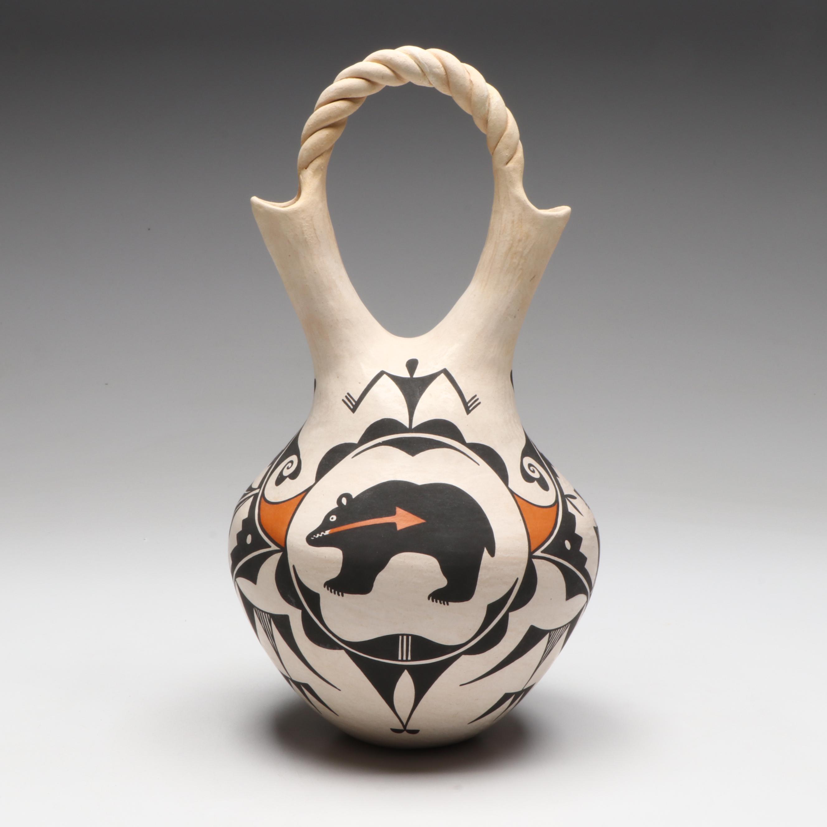 Debbie Brown Acoma Pottery Wedding Vase with Heartline Bear