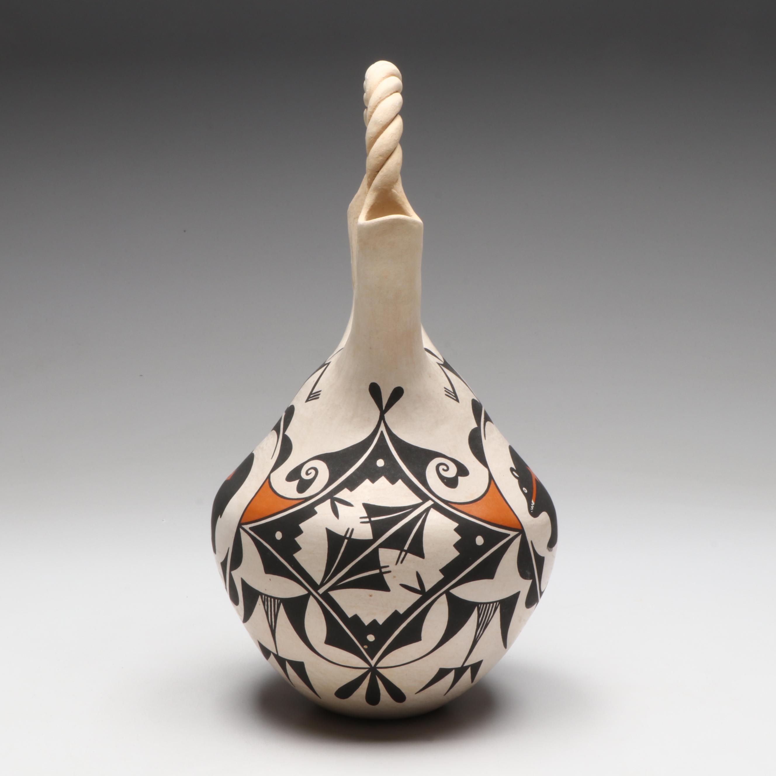 Debbie Brown Acoma Pottery Wedding Vase with Heartline Bear