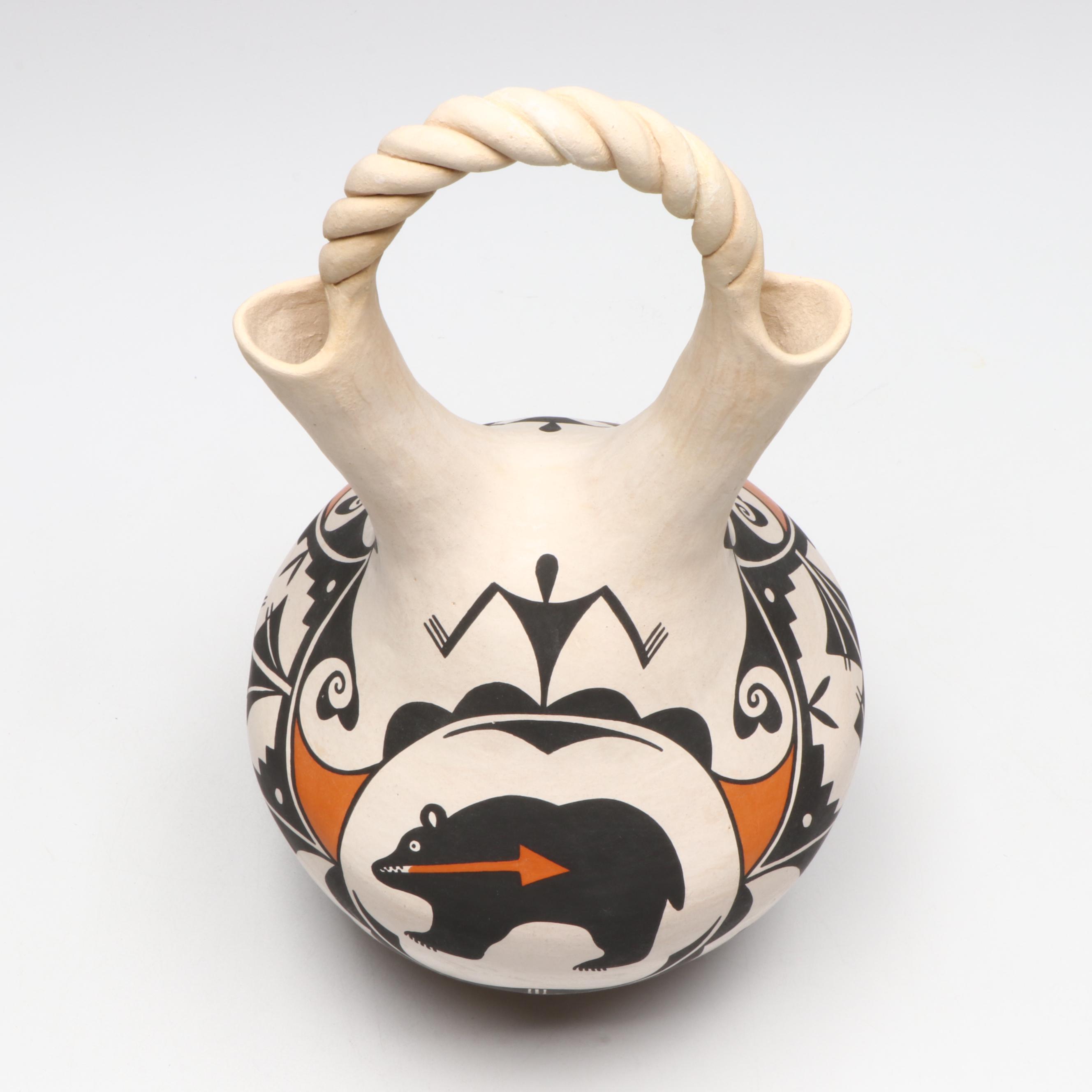 Debbie Brown Acoma Pottery Wedding Vase with Heartline Bear