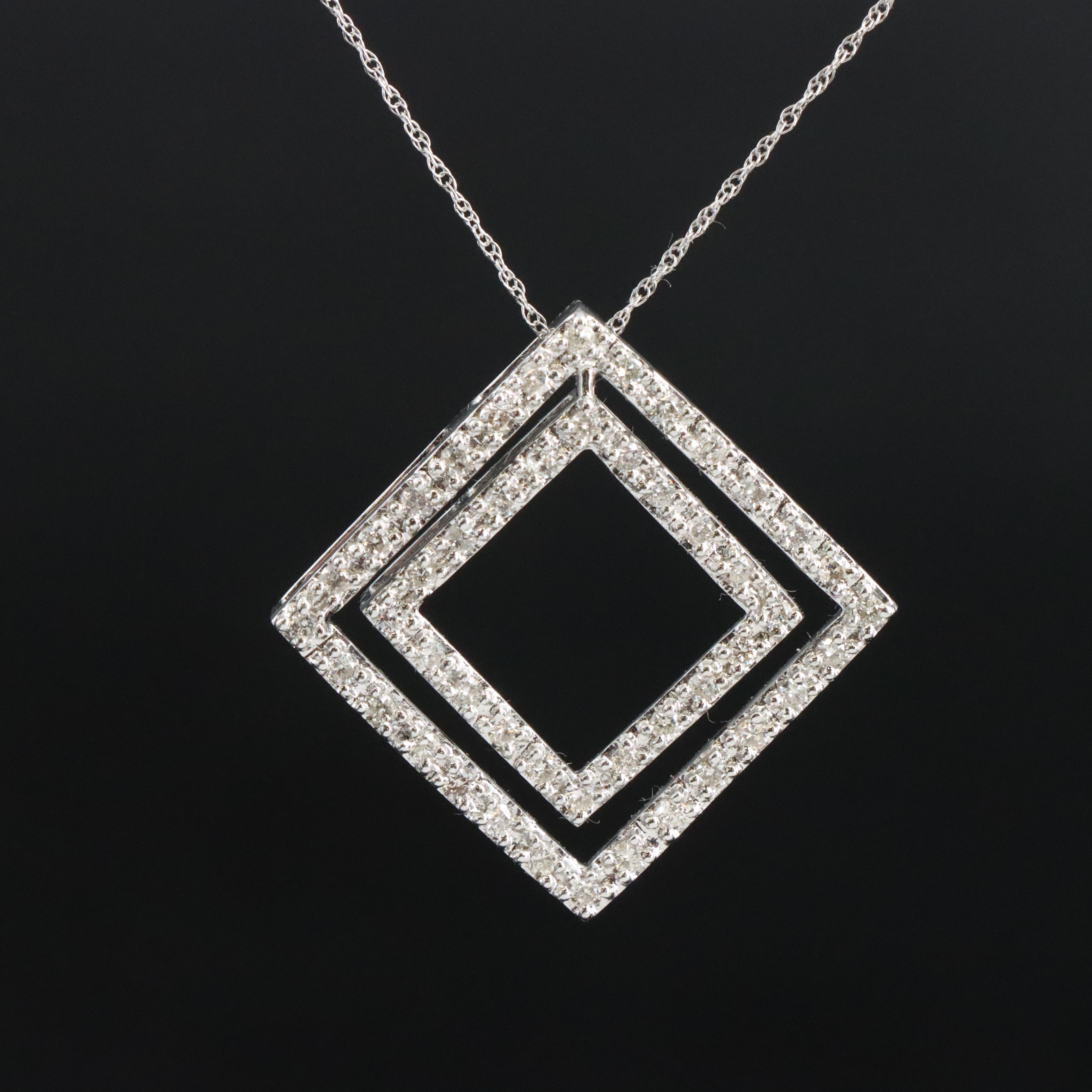14K 0.82 CTW Diamond Square Pendant Necklace