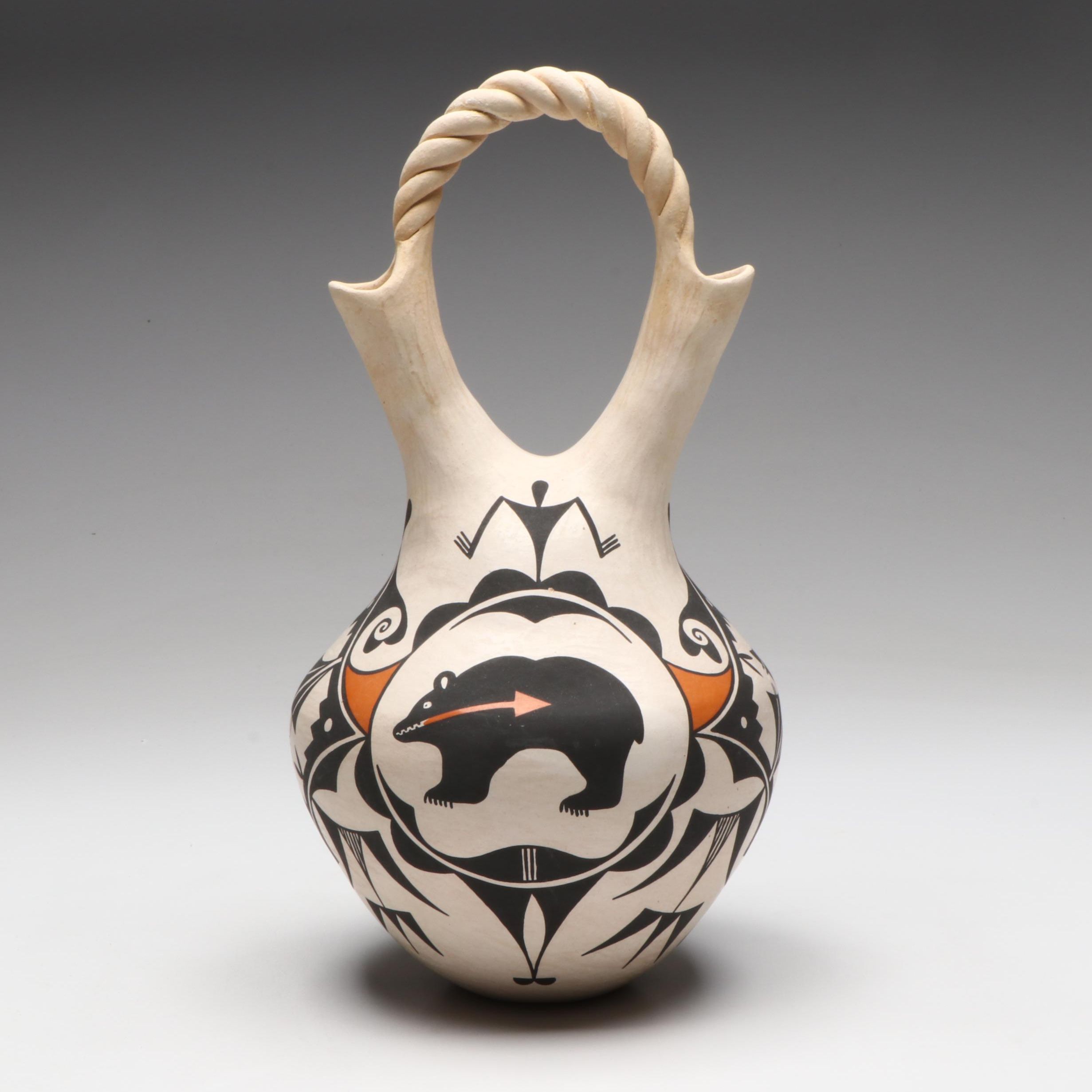 Debbie Brown Acoma Pottery Wedding Vase with Heartline Bear