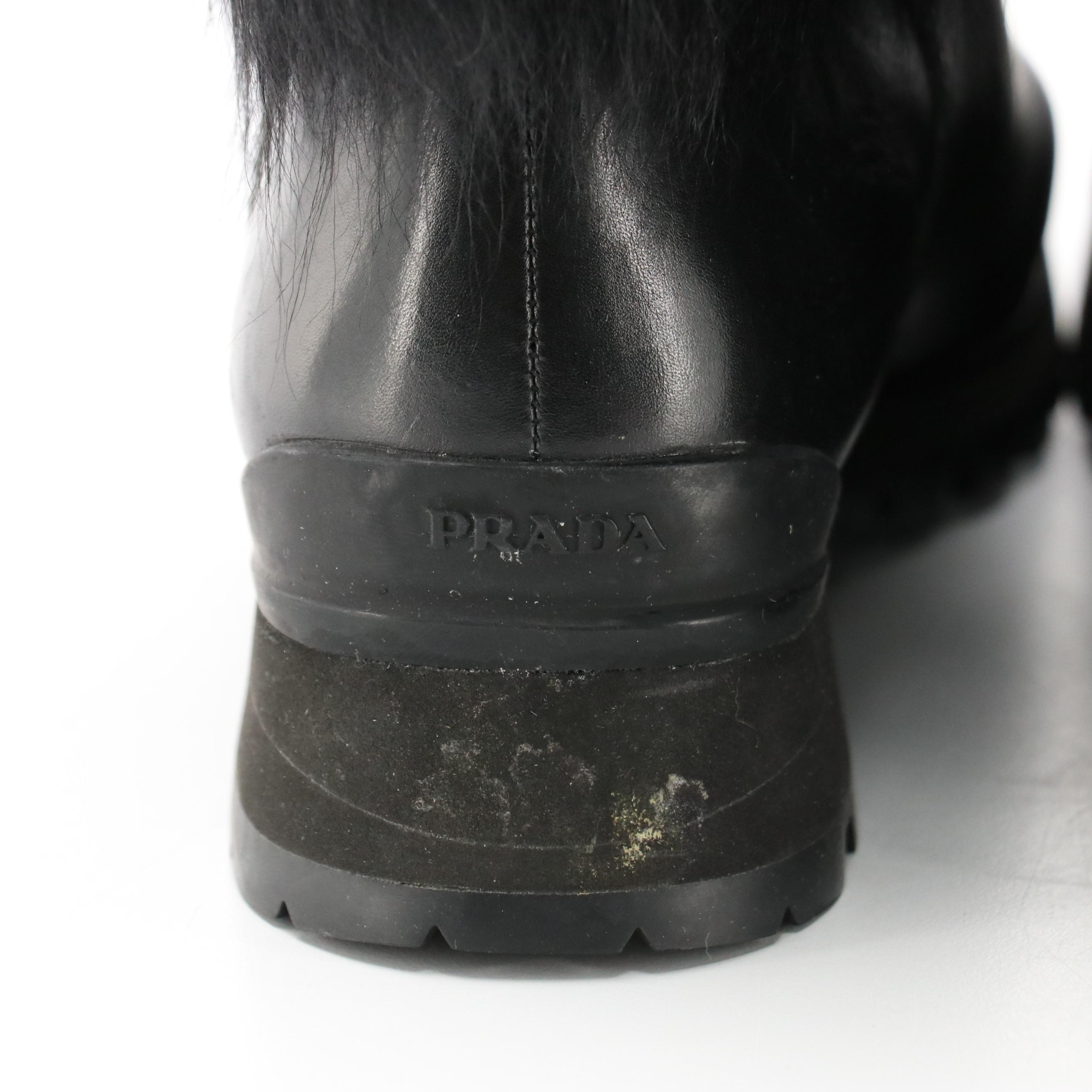 Prada Sport Black Faux Fur and Leather Tall Snow Boots in Box