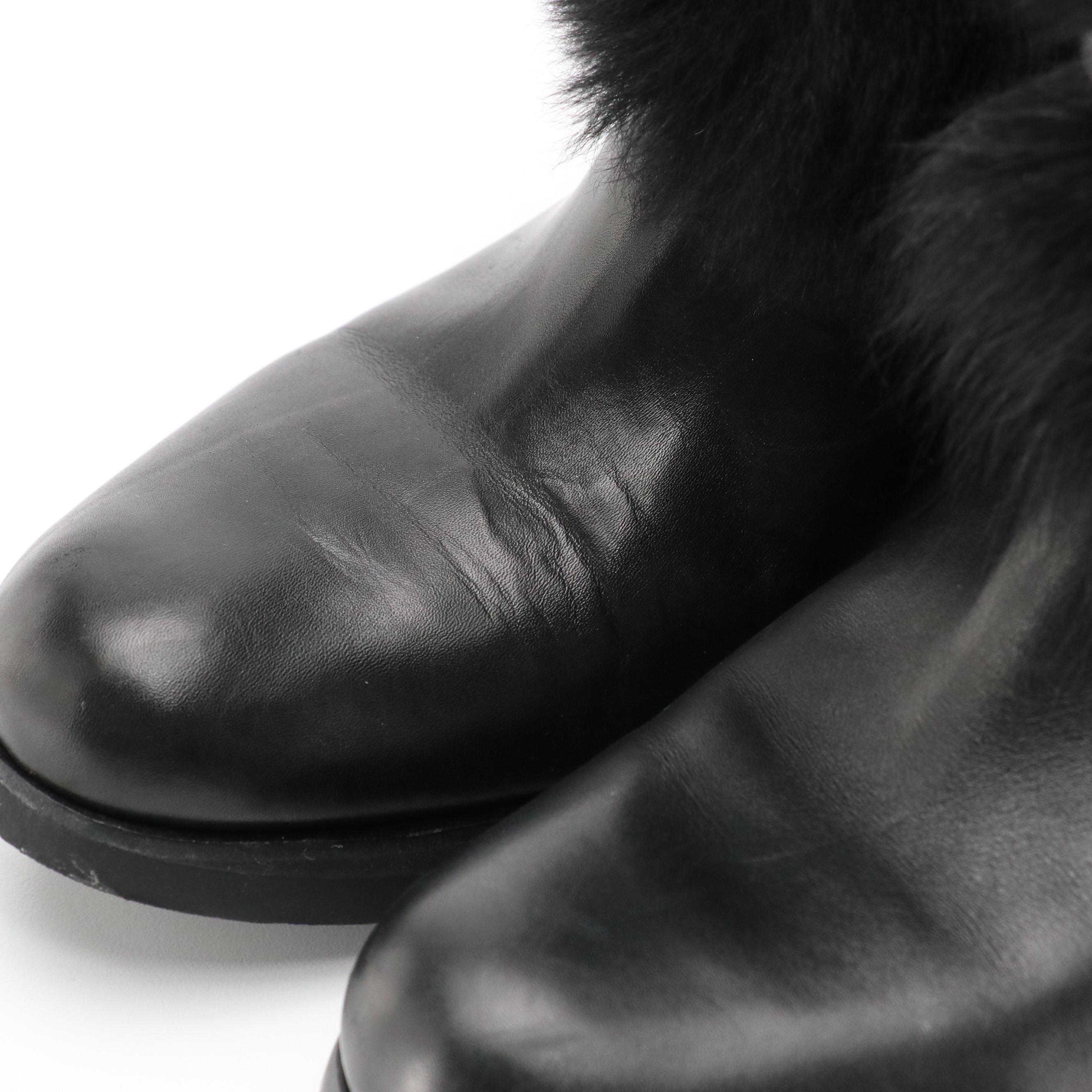 Prada Sport Black Faux Fur and Leather Tall Snow Boots in Box