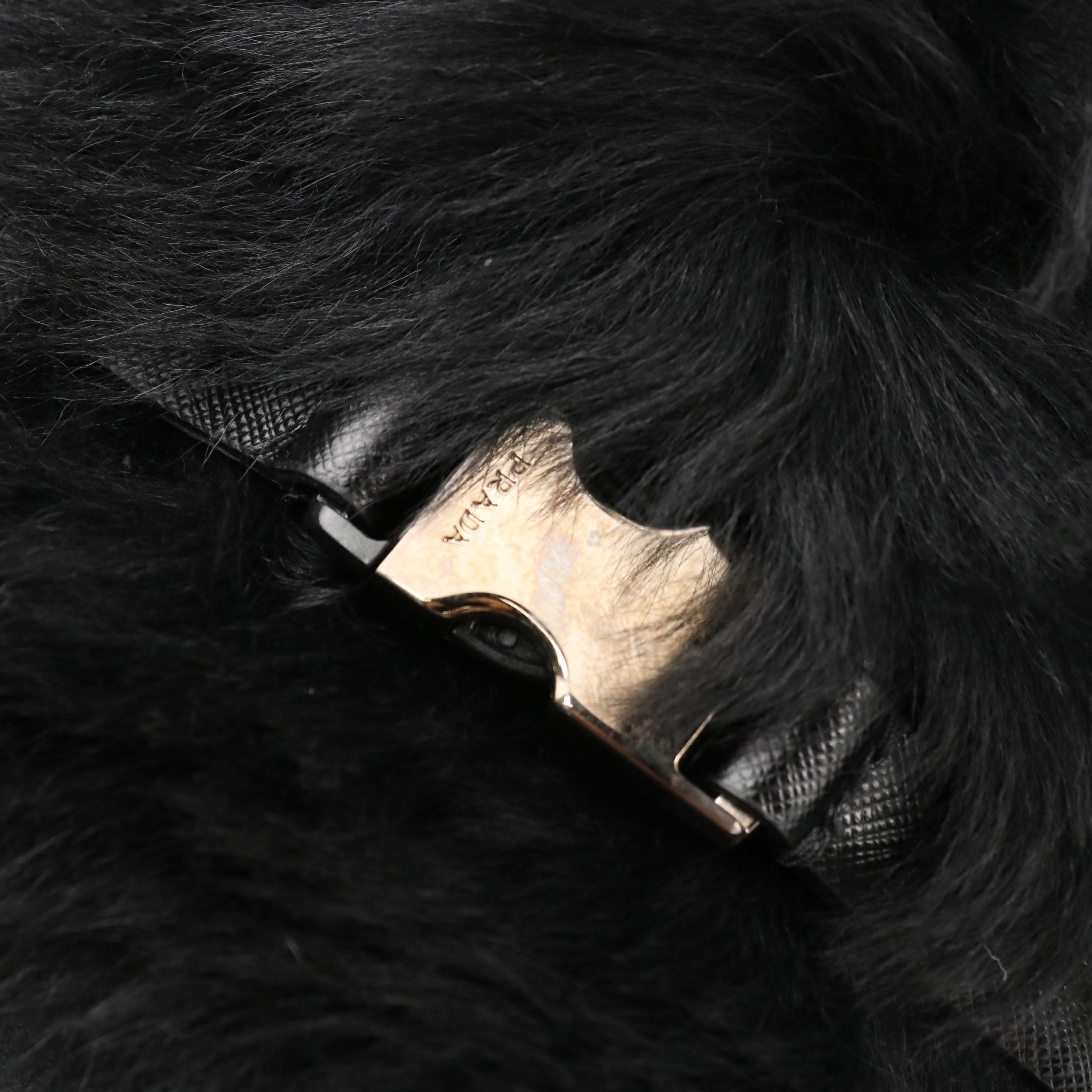 Prada Sport Black Faux Fur and Leather Tall Snow Boots in Box